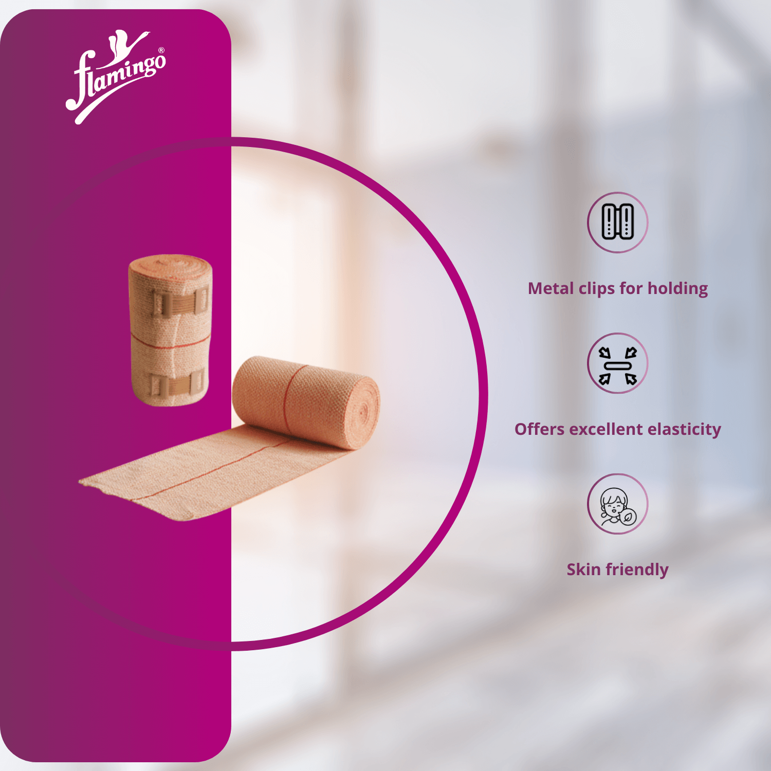 Flamiband, orthopedic bandage, elastic crepe bandage, compression bandage, muscle strain bandage, sprain bandage, post-amputation bandage, reusable bandage, cotton bandage, breathable bandage.