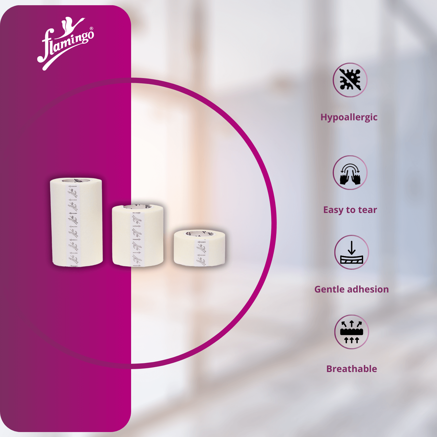 Flamipore, surgical tape, paper tape, wound care tape, breathable tape, hypoallergenic tape, skin-friendly tape, medical tape, wound dressing tape, microporous tape.