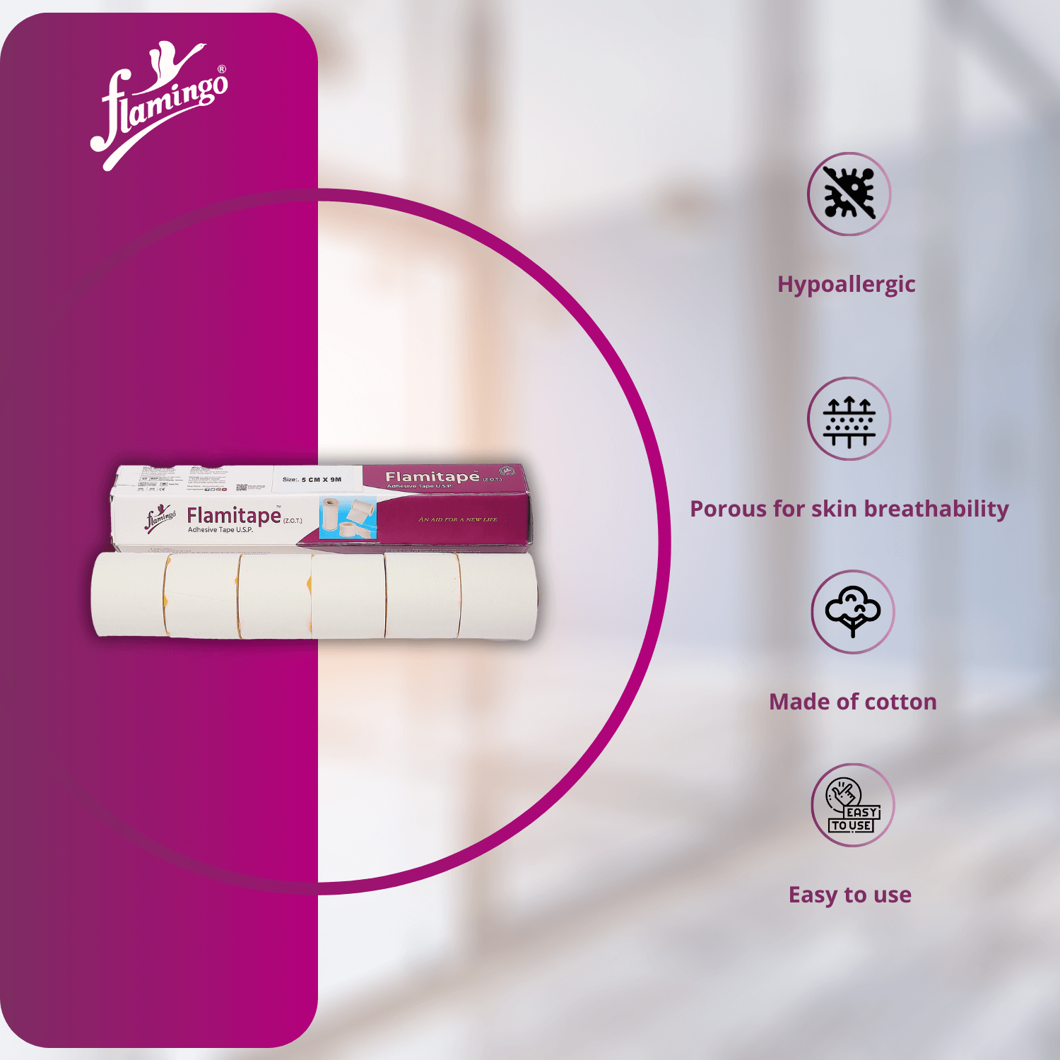 Flamitape, wound care tape, zinc oxide adhesive tape, medical adhesive tape, breathable tape, cotton tape, pressure-sensitive tape, skin-friendly adhesive, porous medical tape.