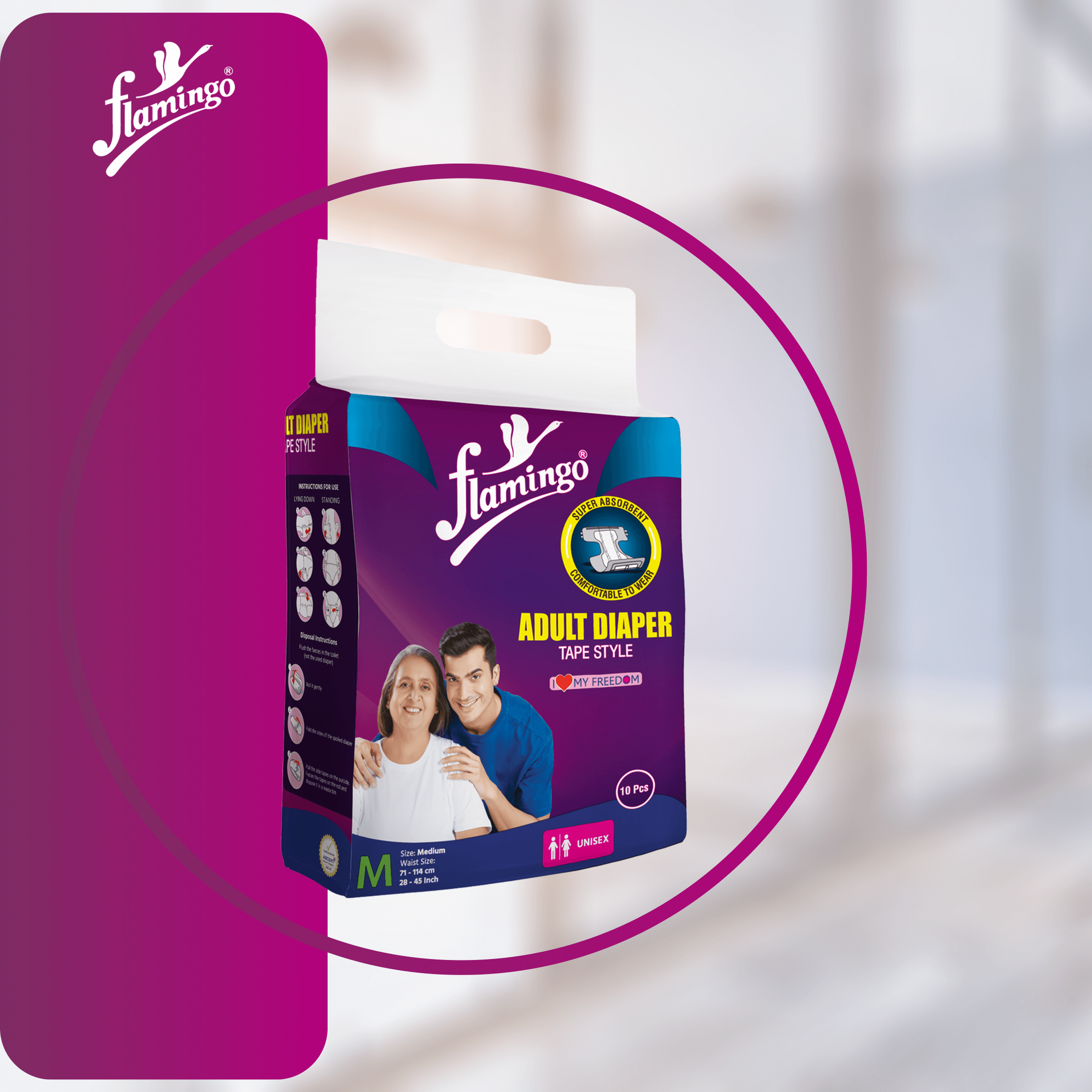 Tape style adult diapers, adjustable fit diaper, leak protection for adults, incontinence care, wetness indicator diaper, dual-core absorption