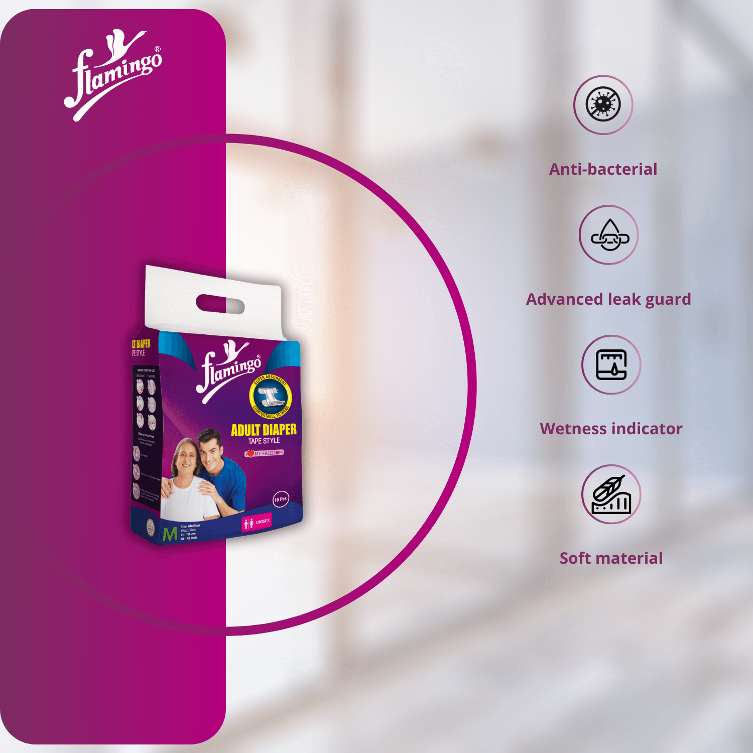 Tape style adult diapers, adjustable fit diaper, leak protection for adults, incontinence care, wetness indicator diaper, dual-core absorption