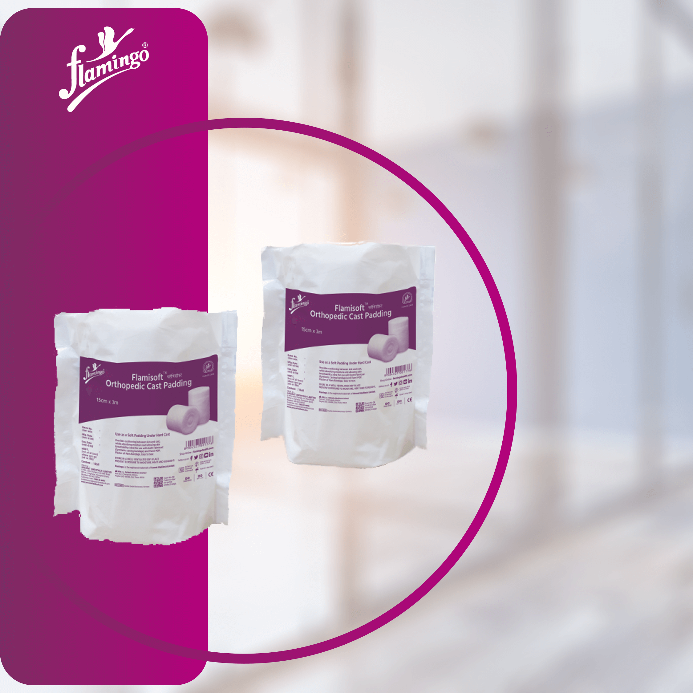 Flamisoft, pre-casting padding, orthopedic padding, casting padding, soft cotton padding, casting protection, breathable padding, skin-friendly padding, medical padding.