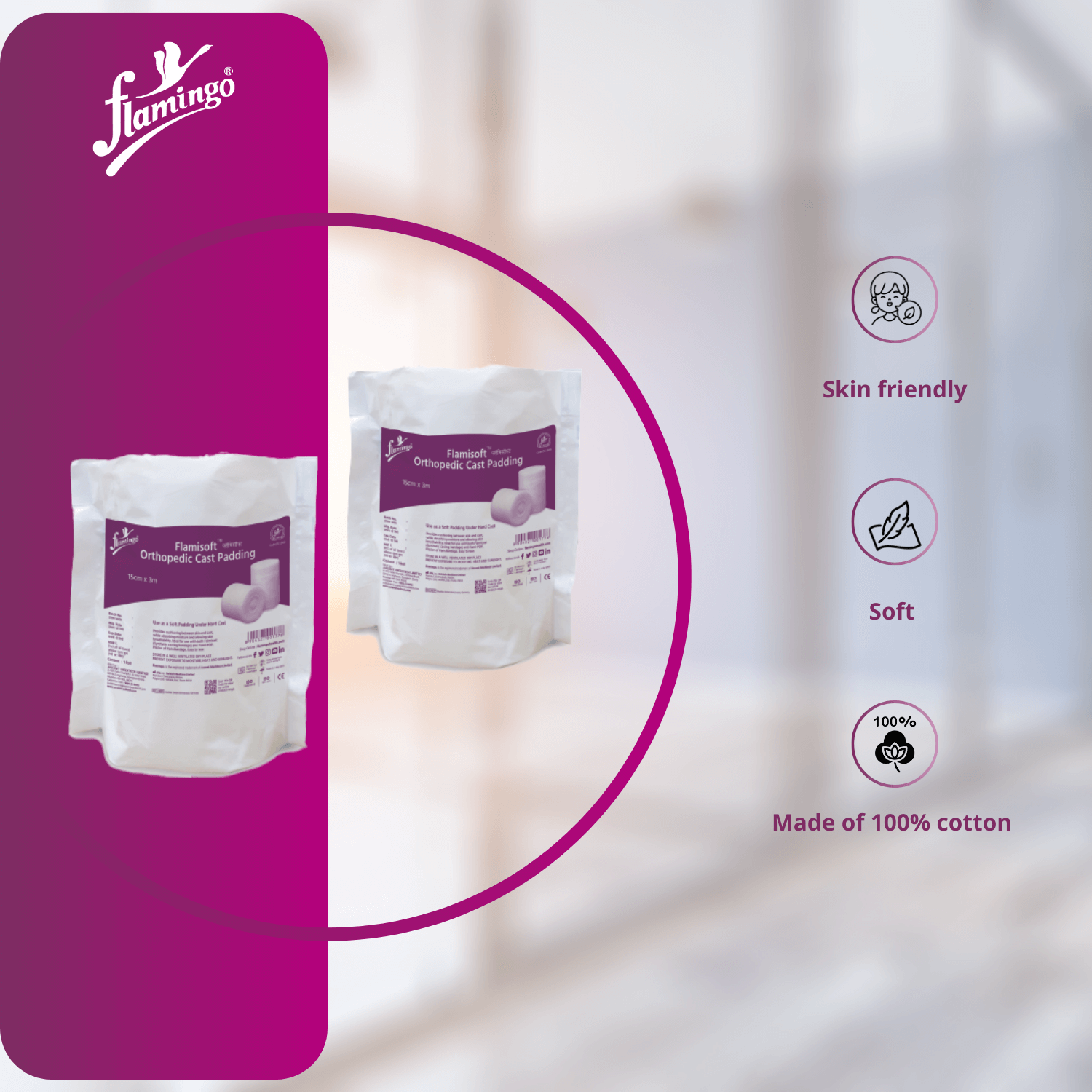 Flamisoft, pre-casting padding, orthopedic padding, casting padding, soft cotton padding, casting protection, breathable padding, skin-friendly padding, medical padding.