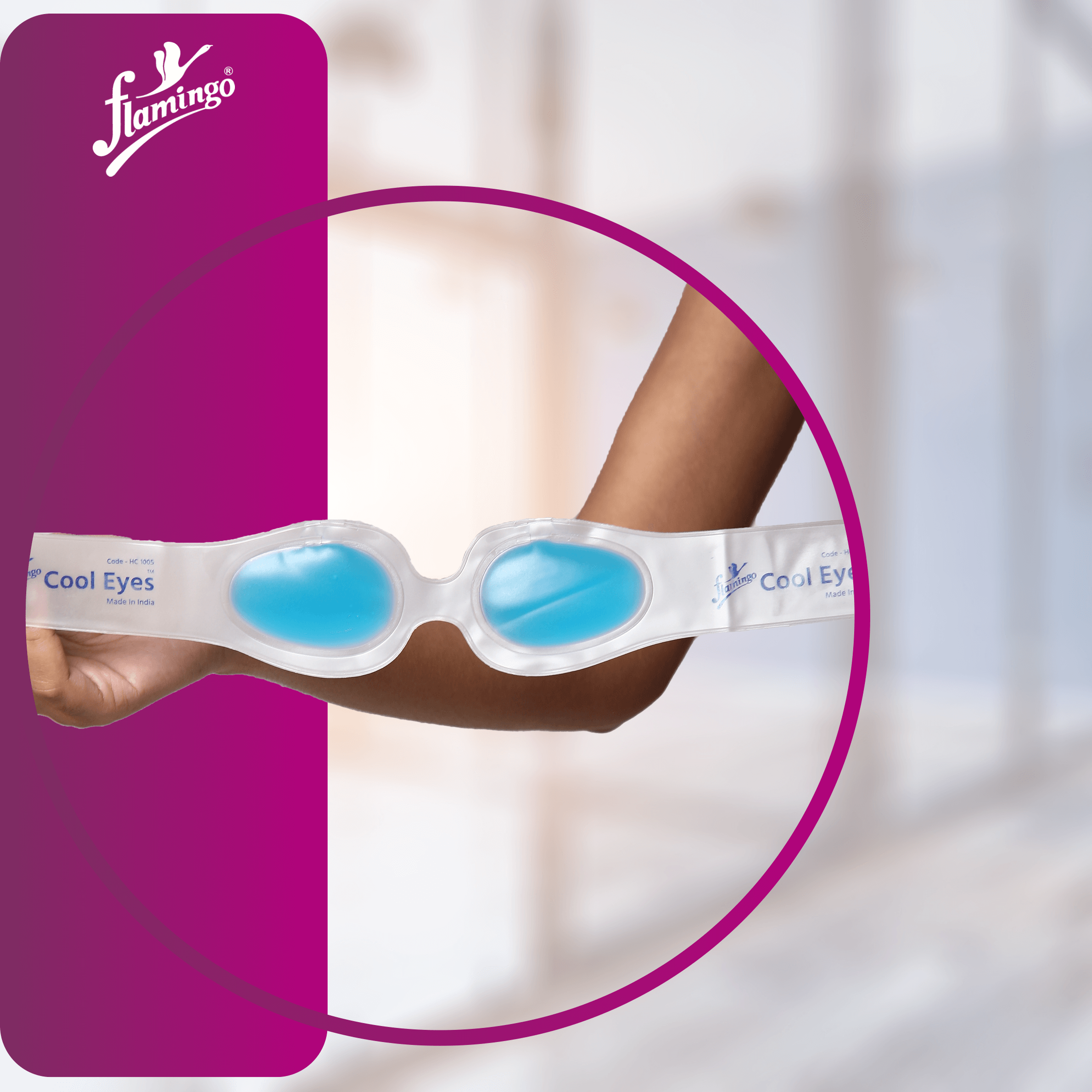 Flamingo Cool Eyes, eye cooling mask, cold therapy for eyes, reduce eye strain, soothe tired eyes, sinus relief eye mask, non-toxic gel cooling mask, adjustable eye mask