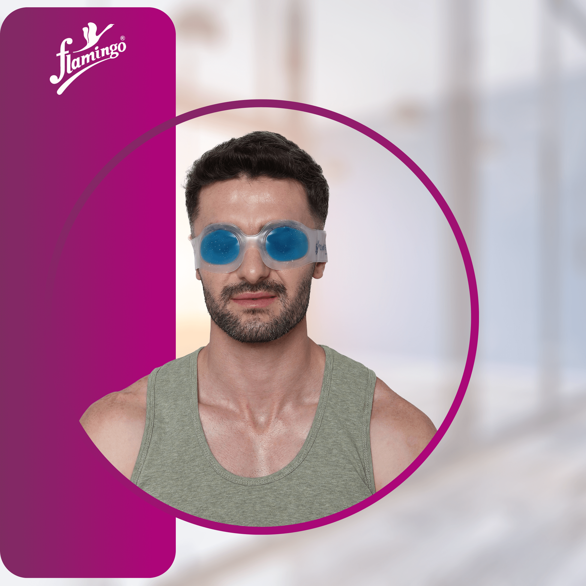 Flamingo Cool Eyes, eye cooling mask, cold therapy for eyes, reduce eye strain, soothe tired eyes, sinus relief eye mask, non-toxic gel cooling mask, adjustable eye mask