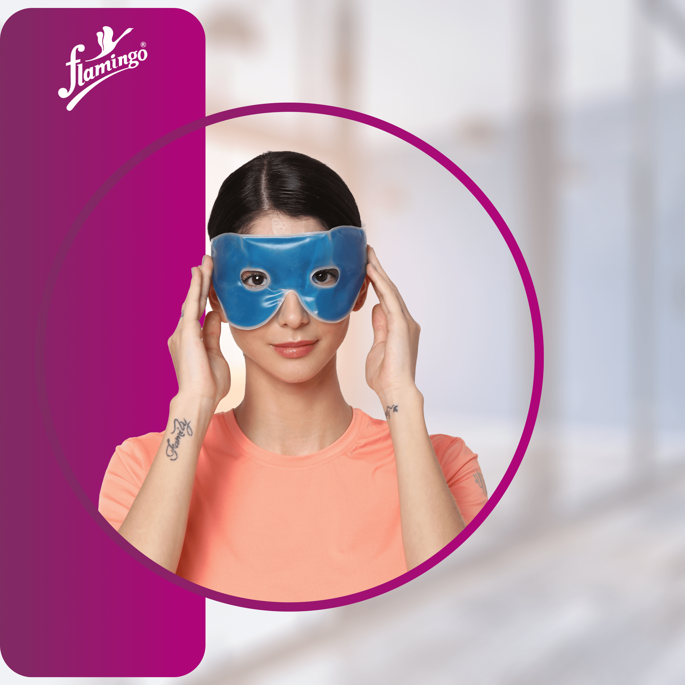 Flamingo Hot and Cold Eyes Mask, hot and cold eye mask, sinus relief mask, cold therapy for eyes, eye mask for puffiness, tension headache mask, rejuvenating eye mask, non-toxic gel eye mask.