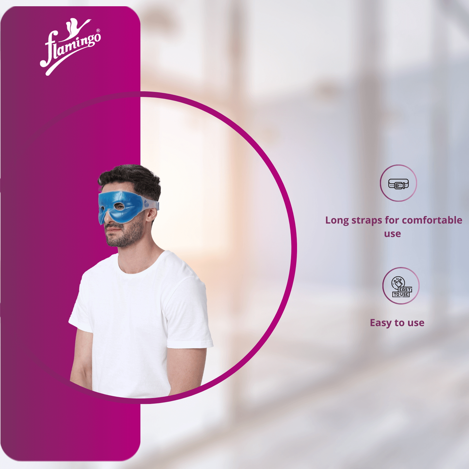 Flamingo Hot and Cold Eyes Mask, hot and cold eye mask, sinus relief mask, cold therapy for eyes, eye mask for puffiness, tension headache mask, rejuvenating eye mask, non-toxic gel eye mask.