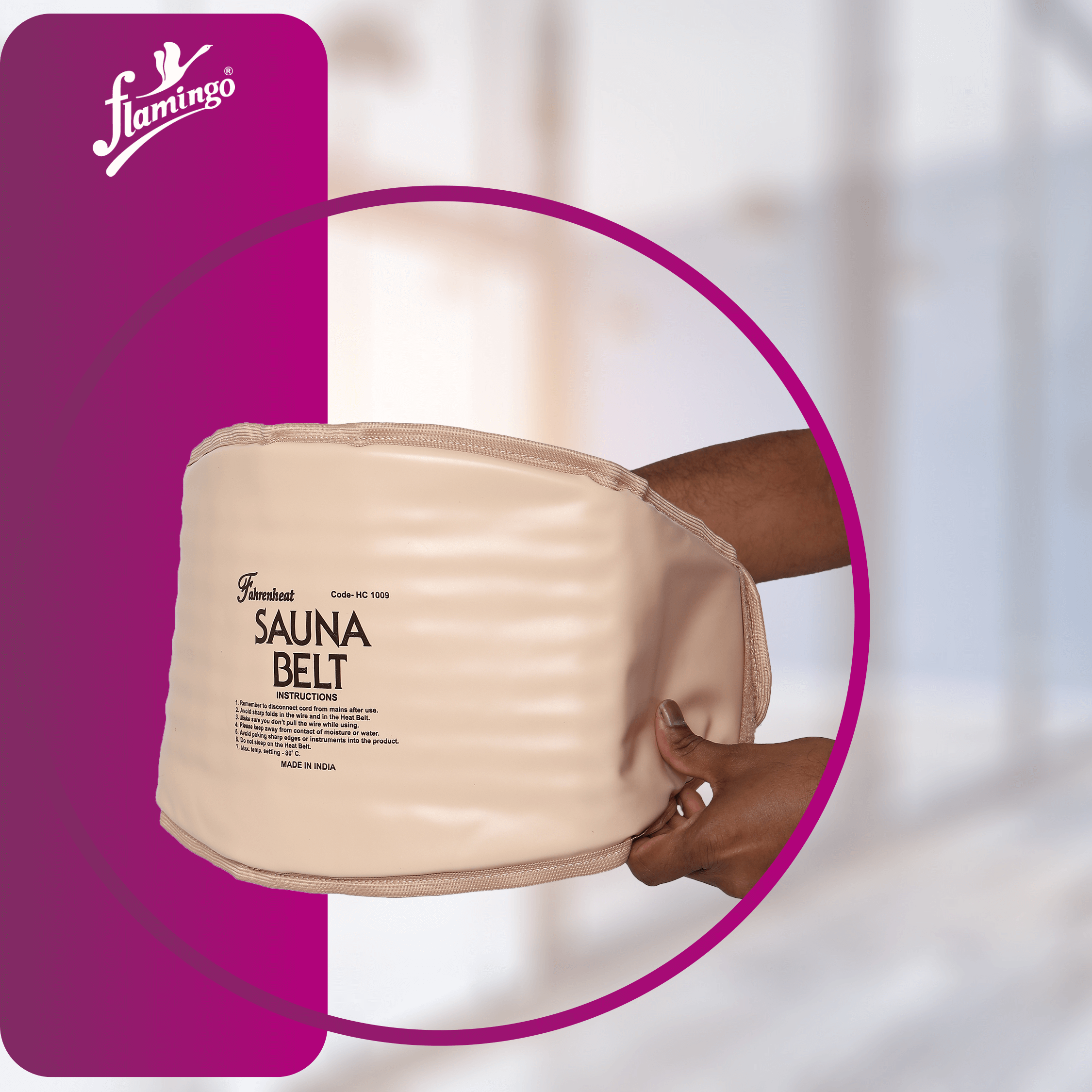 Flamingo Fahrenheat Sauna Belt, sauna belt, weight loss therapy, muscle pain relief, detoxification belt, heat therapy belt, adjustable heat, slimming belt, body contouring, therapeutic heat therapy.