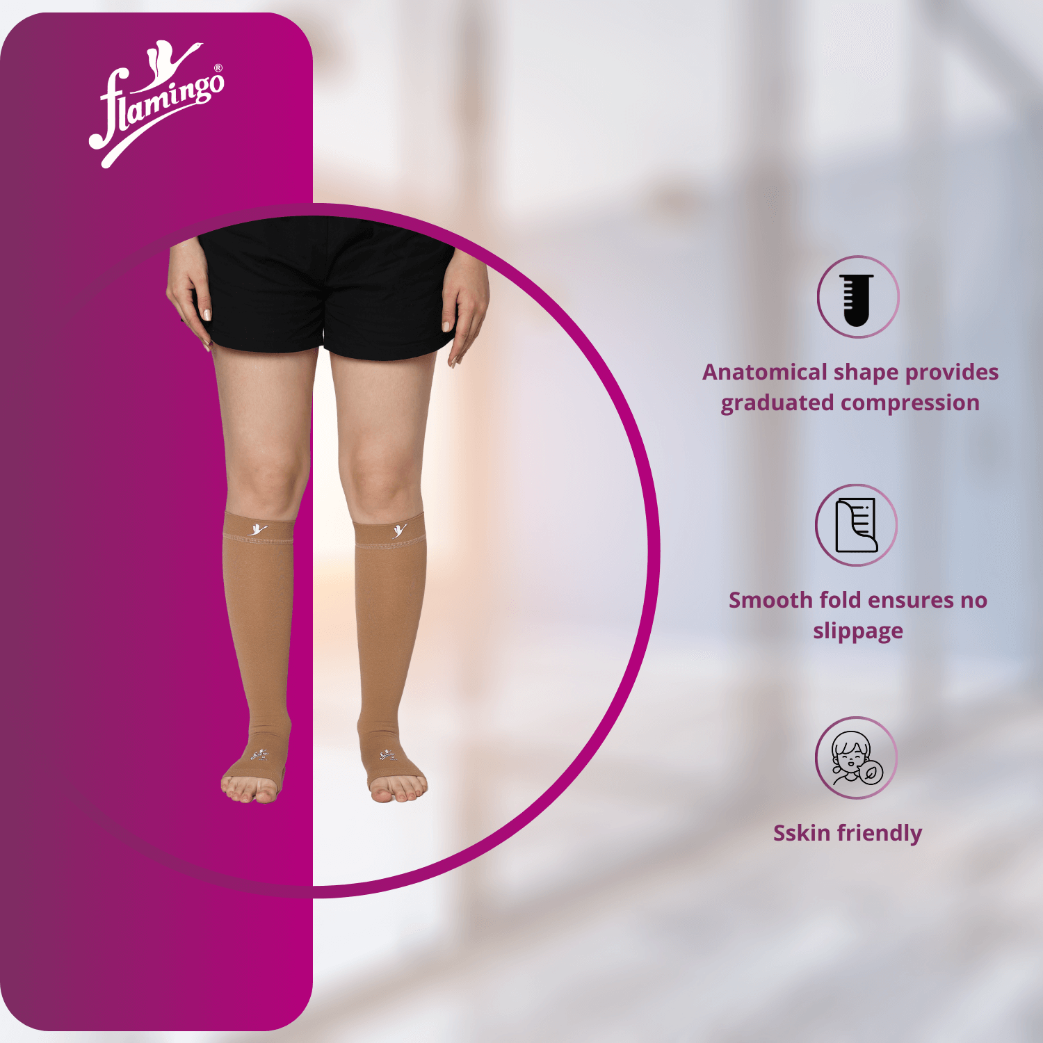Flamingo Medical Compression Stocking Below Knee
DVT Relief Stocking
Venous Insufficiency Compression Sock
Open Toe Compression Stocking
Pregnancy Leg Support