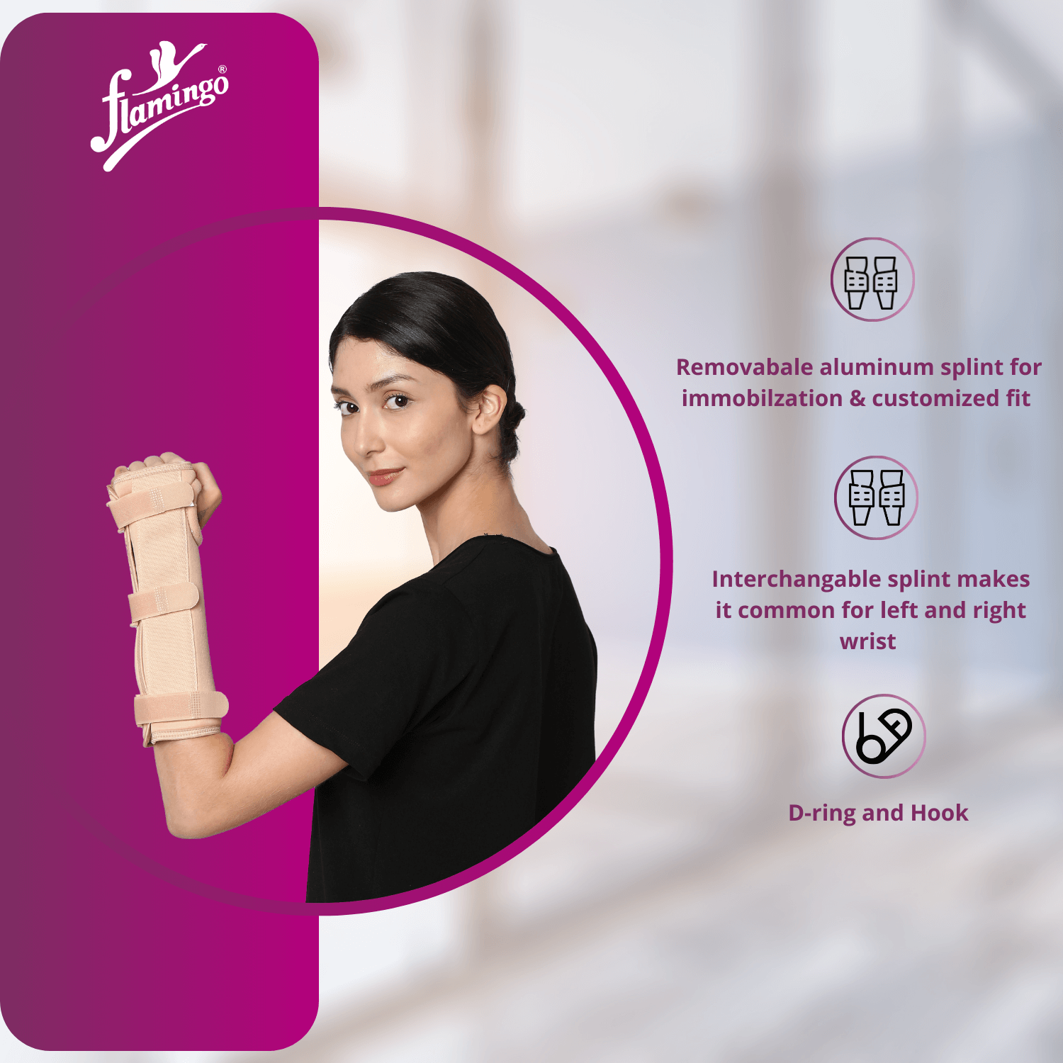 Flamingo Wrist & Forearm Splint, wrist support, forearm splint, wrist injury recovery, post-surgical wrist care, adjustable splint, wrist brace, sprain support.