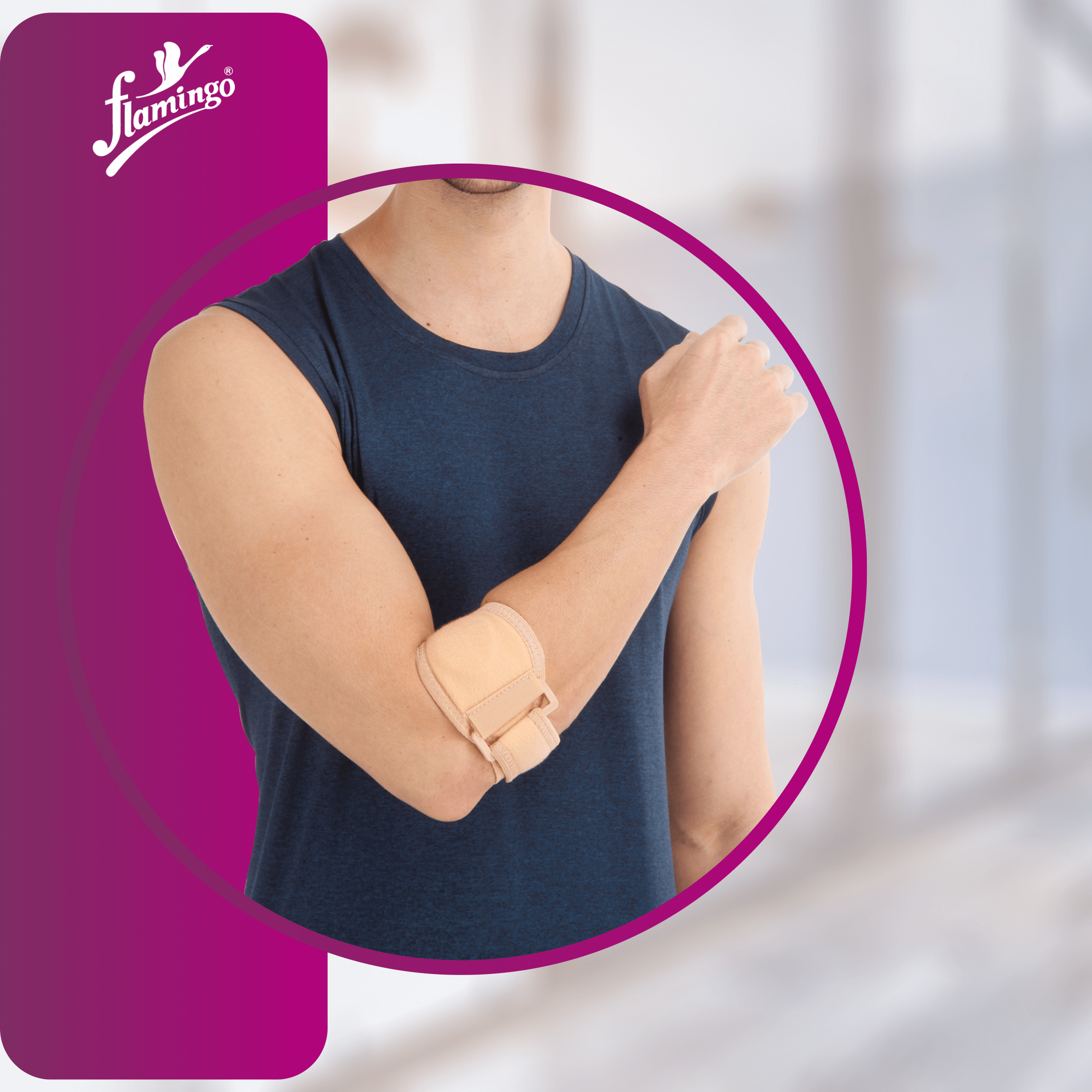 Flamingo Tennis Elbow Support with Pressure Pad, tennis elbow pain relief, golfer's elbow compression, pressure pad elbow support, elbow injury support, adjustable elbow brace.