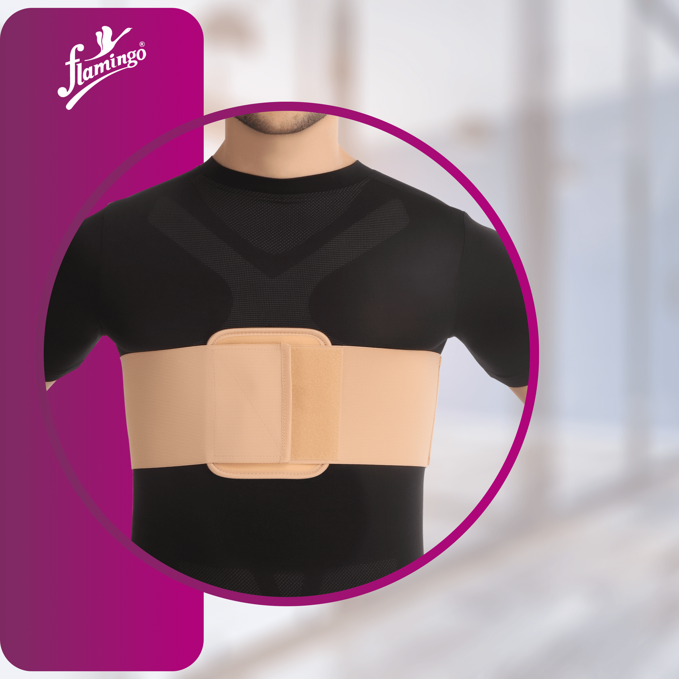 Flamingo Rib Chest Belt, rib support chest belt, sternum fracture support, post-surgery rib belt, adjustable chest support, rib dislocation stabilization, elastic rib belt.