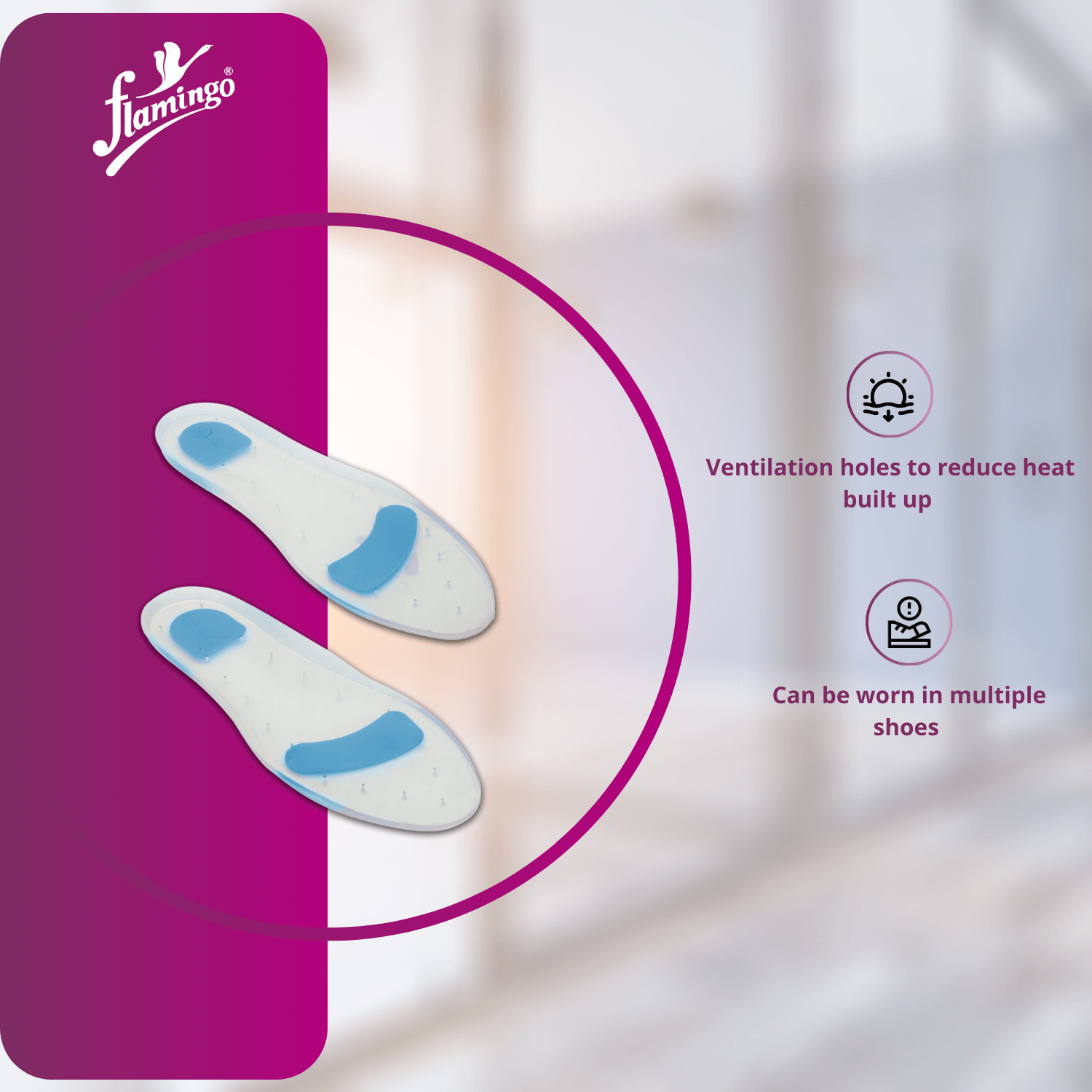 Flamingo Silicone Foot Insole, foot support insole, diabetic foot care, shock-absorbing insole, silicone insole, arch support.