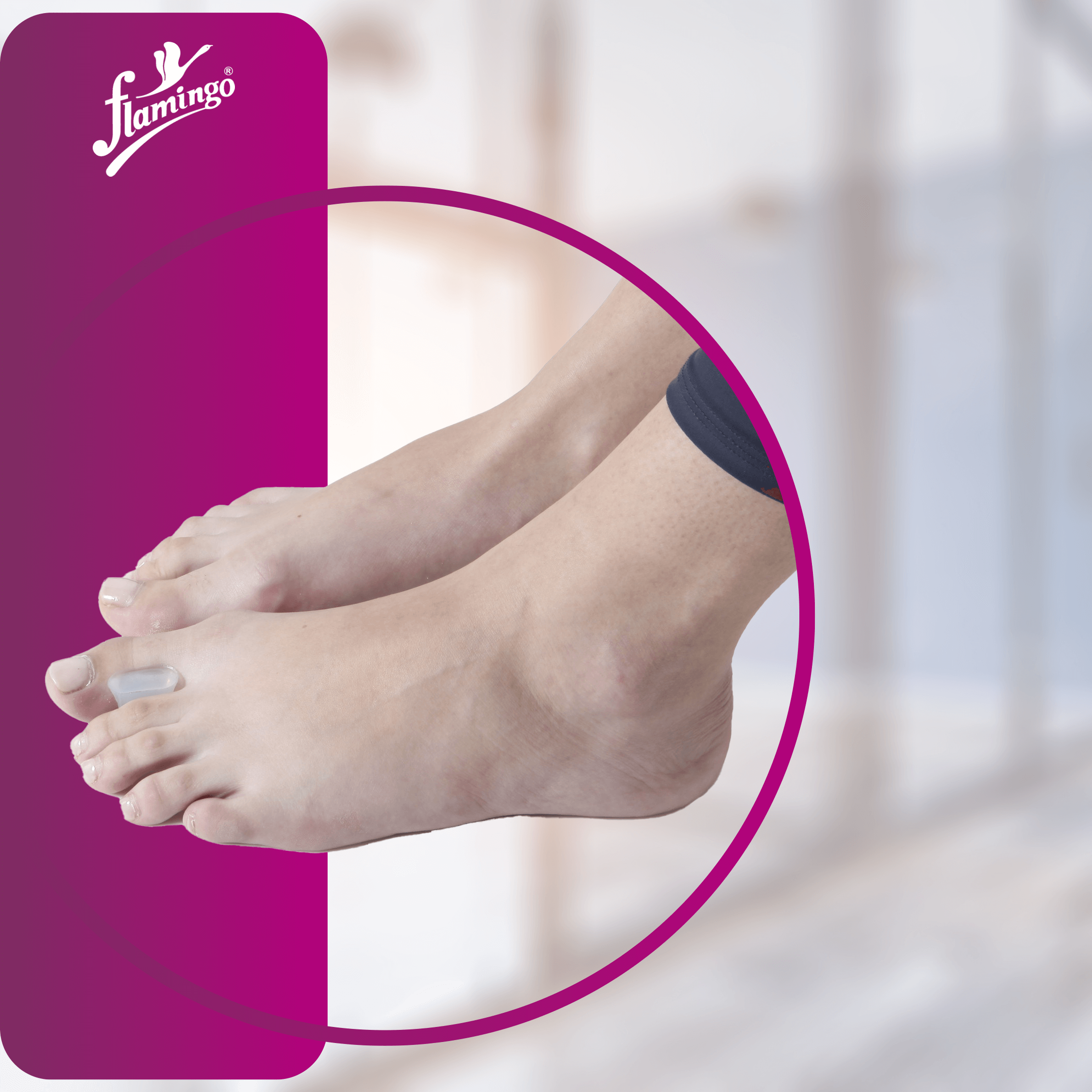 Flamingo Toe Separators, bunion relief, overlapping toes solution, toe alignment, silicone toe separator, reusable toe support.