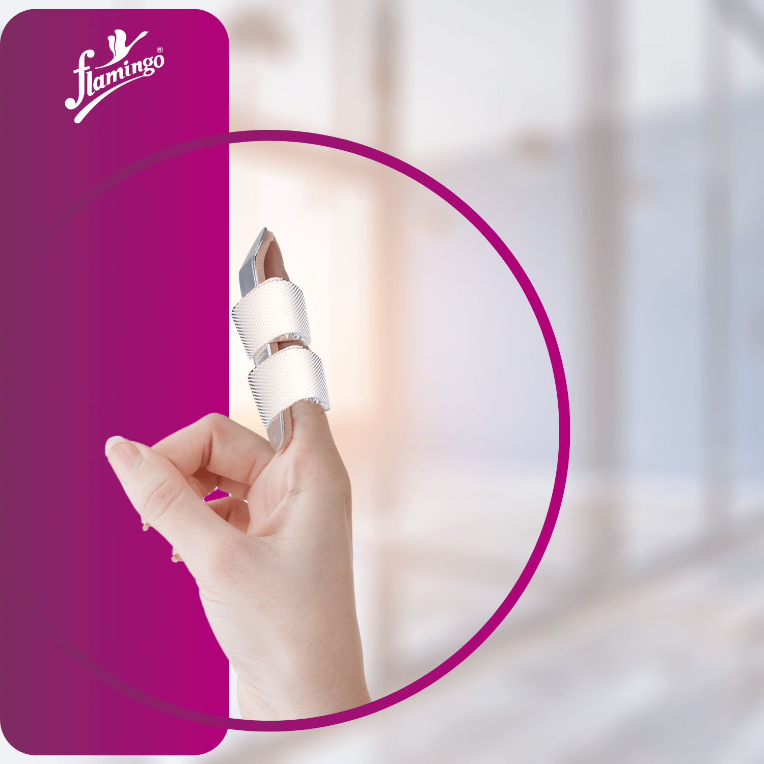 Flamingo Spoon Splint, finger sprain splint, dislocated finger support, malleable aluminum splint, finger fracture support, hook and loop splint.