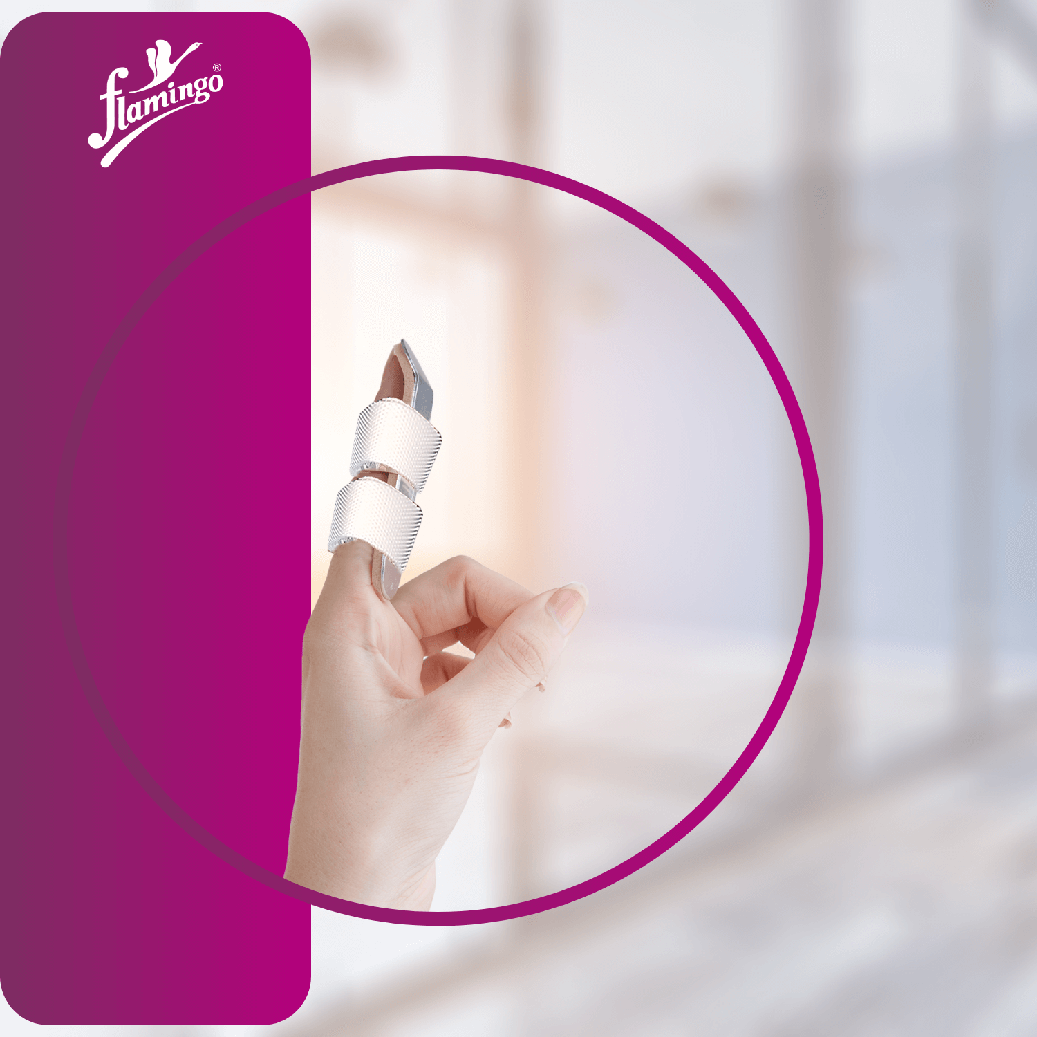 Flamingo Spoon Splint, finger sprain splint, dislocated finger support, malleable aluminum splint, finger fracture support, hook and loop splint.