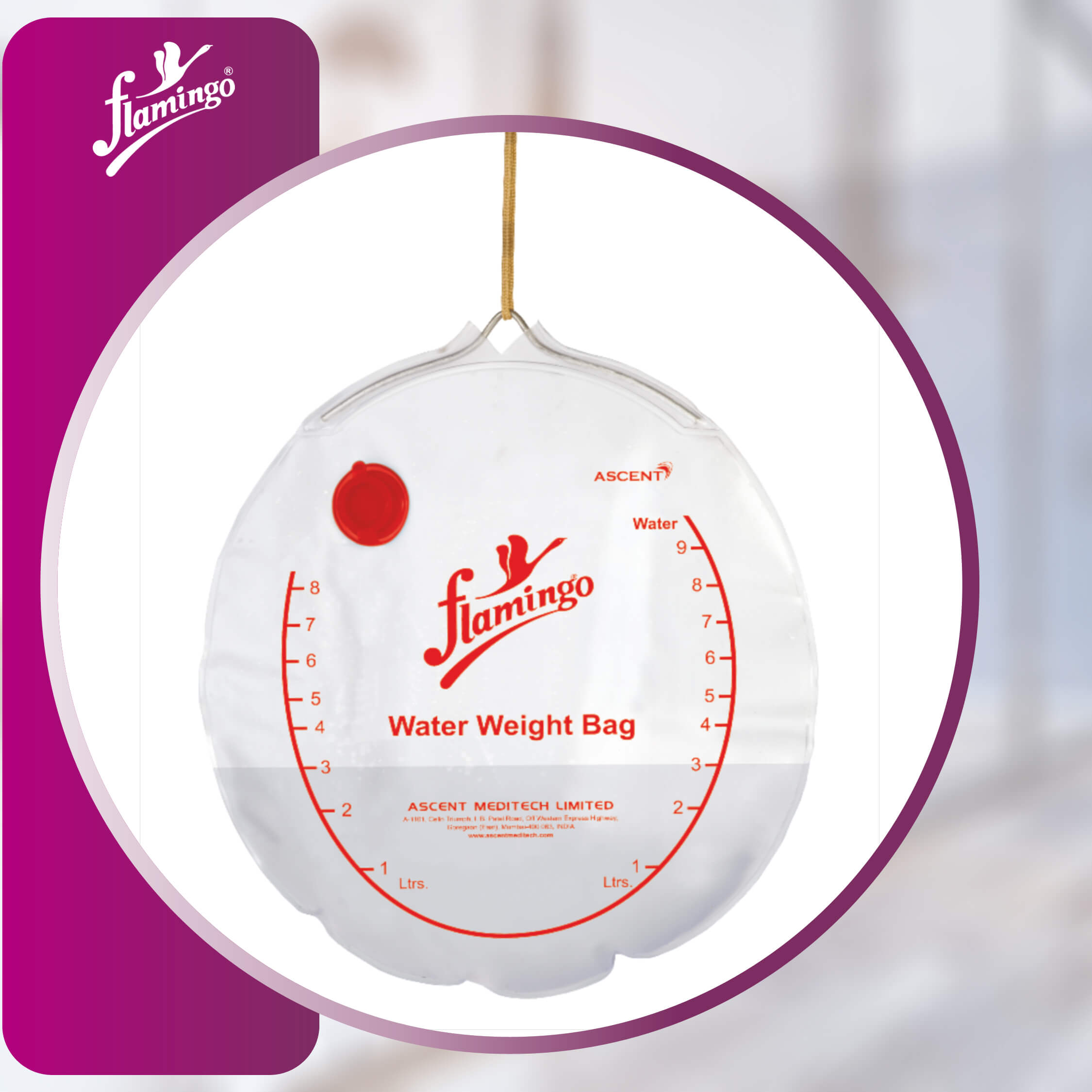 Flamingo Water Weight Bag, traction accessory, adjustable weight, spinal therapy, joint therapy, rehabilitation, traction setup, universal water weight bag.