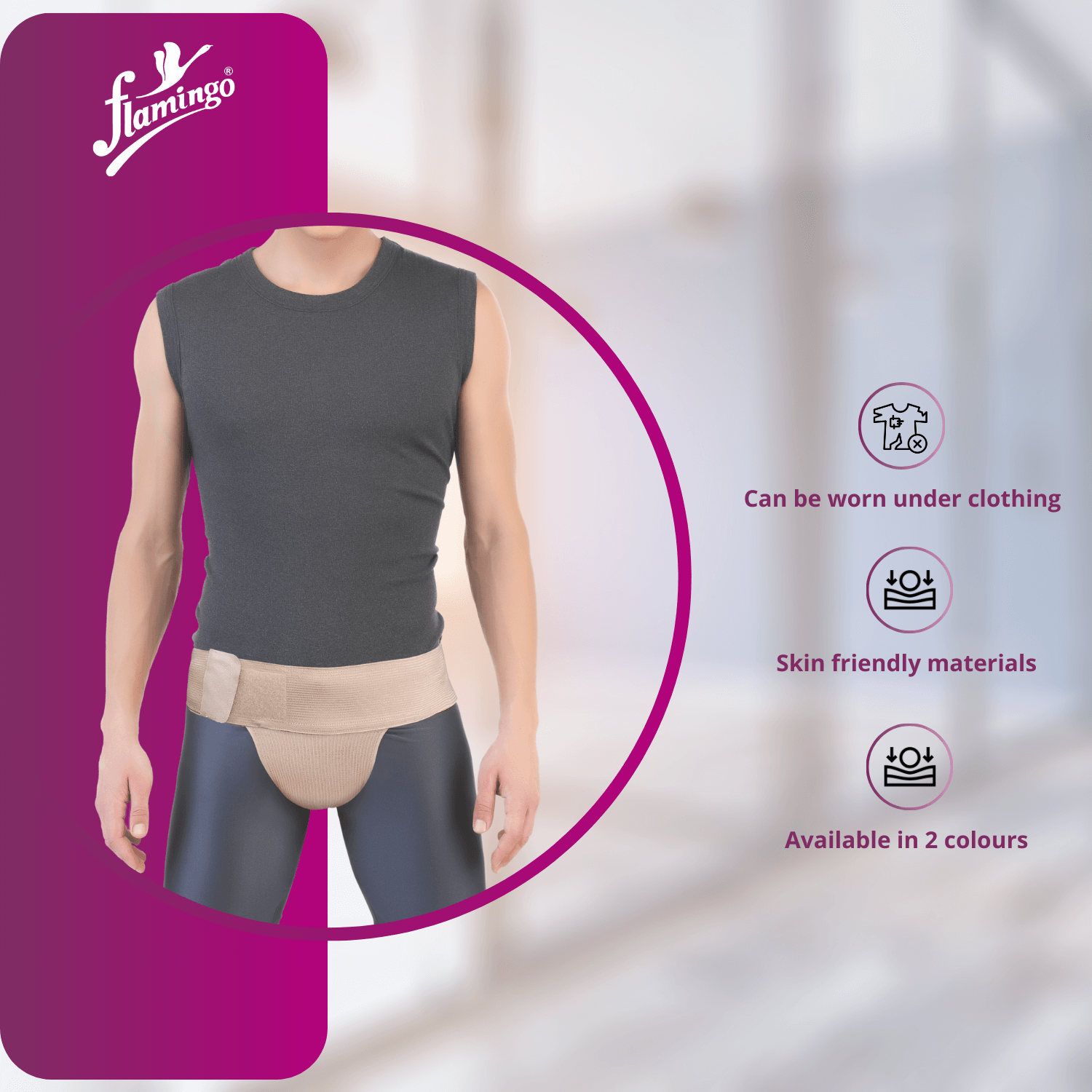 Flamingo Scrotal Support, scrotal support, post-surgery support, adjustable waistband support, cremaster muscle support.
