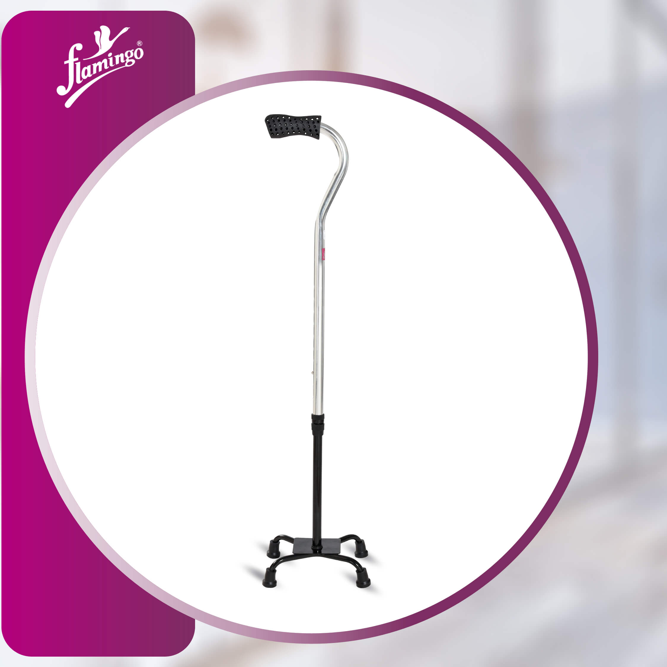 Quadripod walking stick
Horizontal handle cane
Walking stick for balance
Adjustable height cane
Anti-slip walking aid
Four-leg base cane
Mobility cane with handgrip