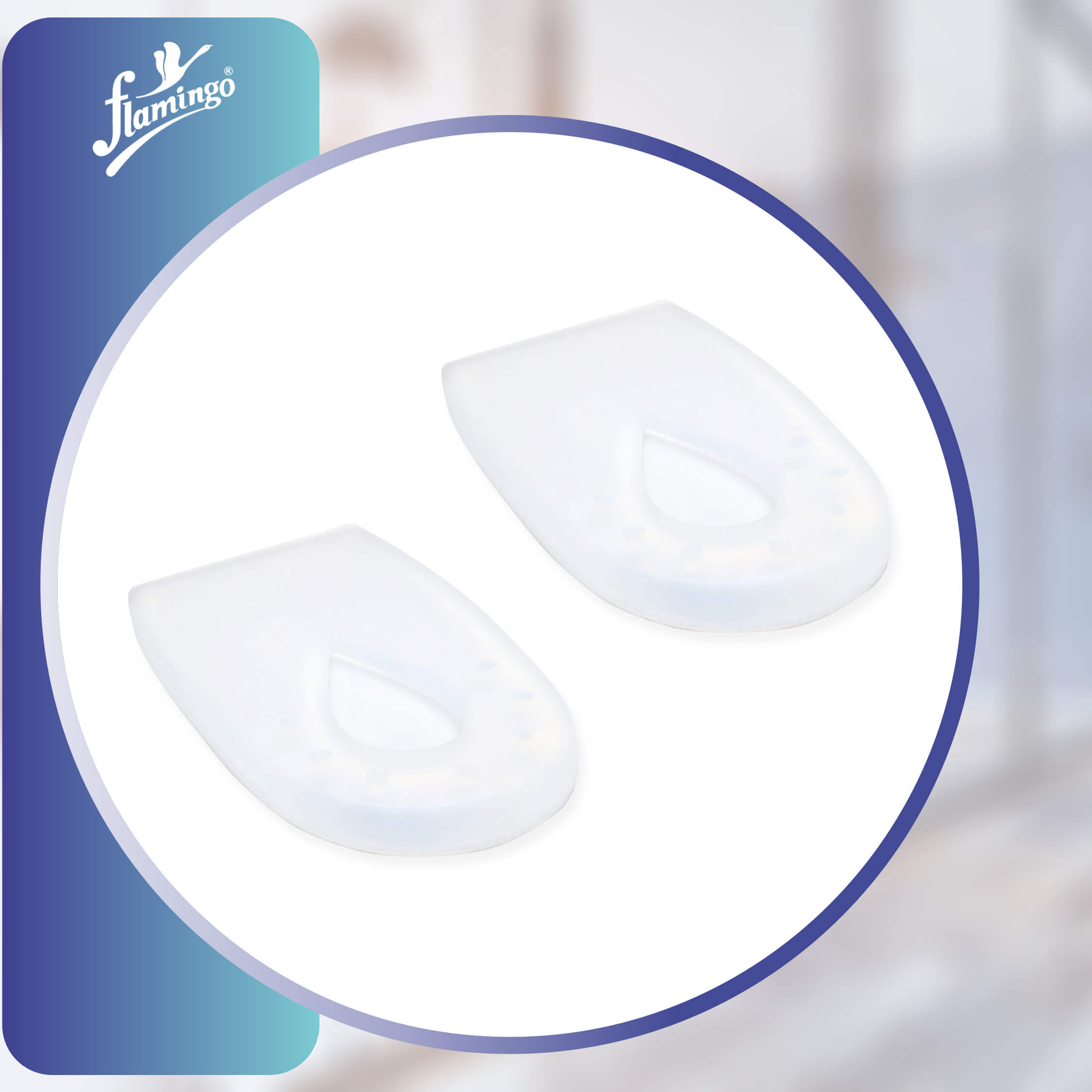Flamingo Premium Silicone Heel Spur Cushion, heel spur relief, calcaneal spur cushion, silicone foot cushion, shock-absorbing heel cushion, foot pain cushion, heel pain relief.