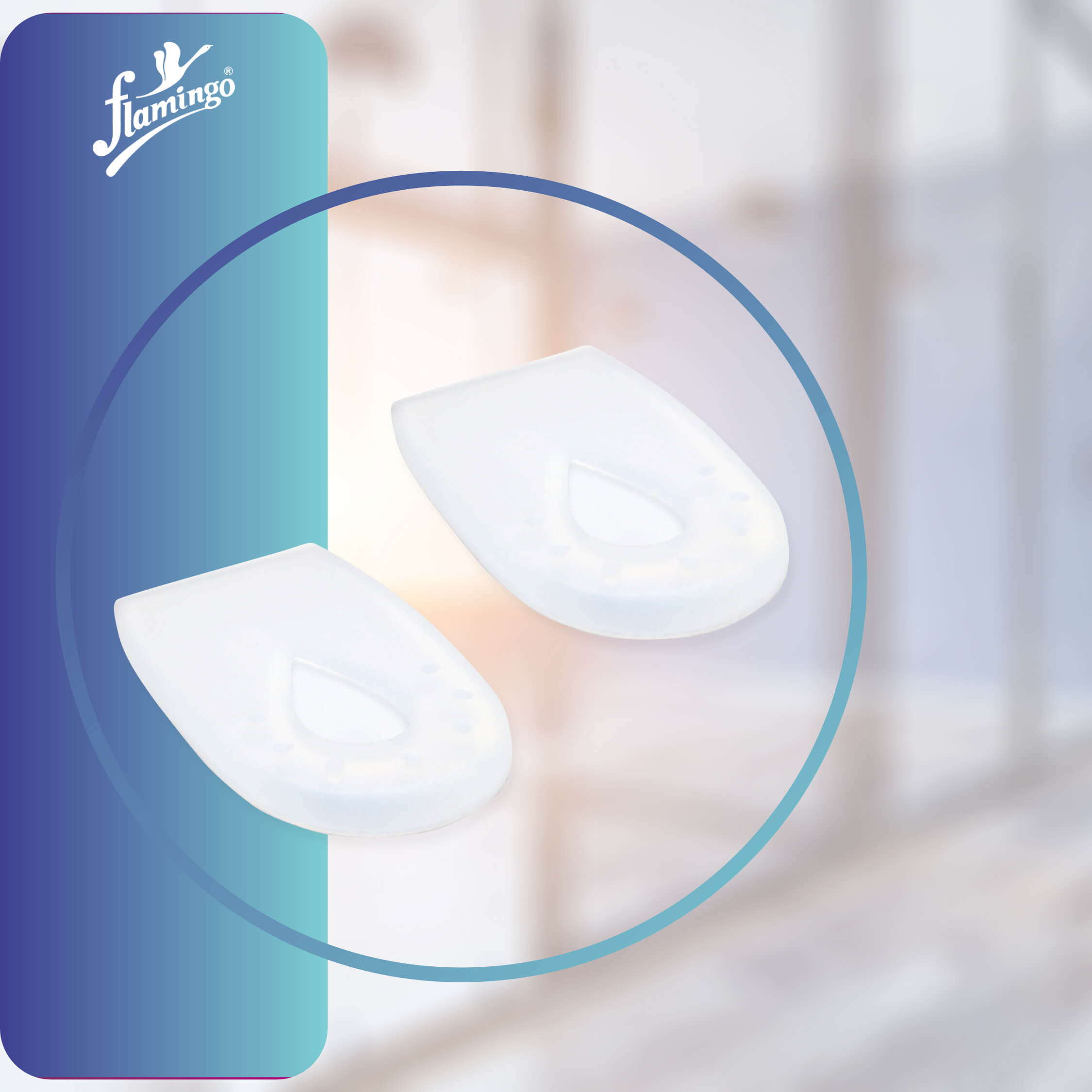 Flamingo Premium Silicone Heel Spur Cushion, heel spur relief, calcaneal spur cushion, silicone foot cushion, shock-absorbing heel cushion, foot pain cushion, heel pain relief.