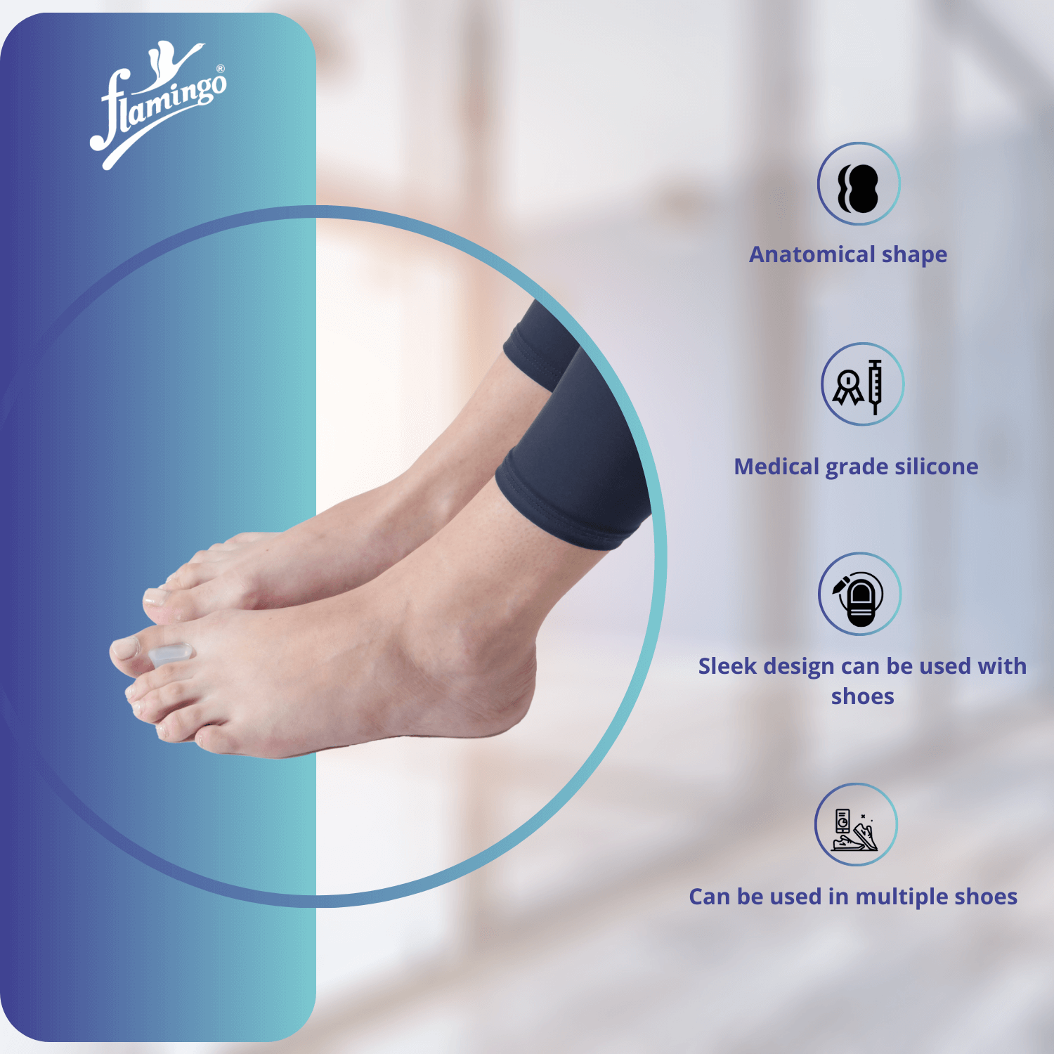 Flamingo Premium Silicone Toe Separators, bunion separators, toe alignment separators, silicone toe separators, foot care accessories, toe comfort products, silicone toe relief.