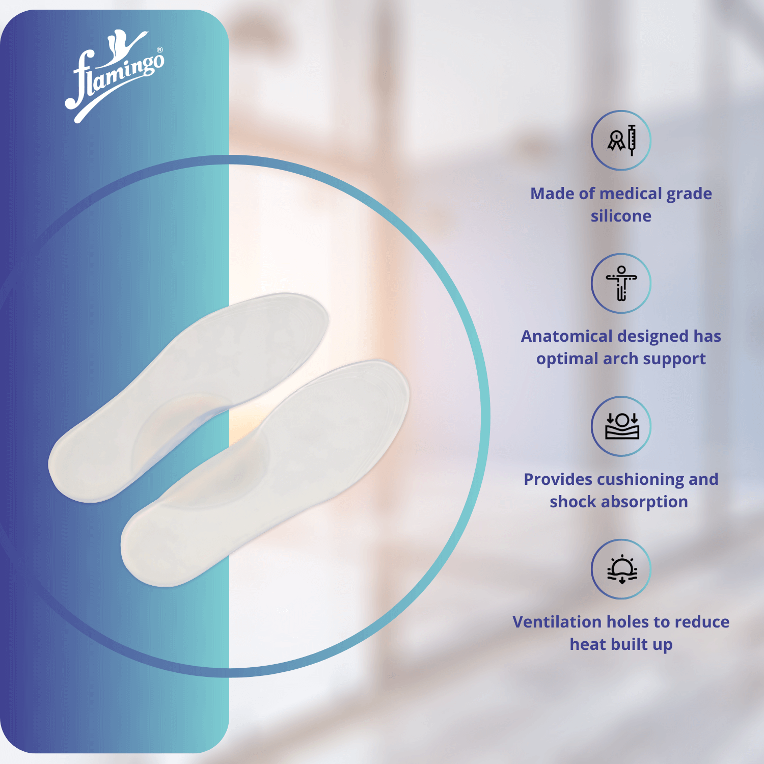 Flamingo Silicone Pediatric Medial Arch Insole, children’s foot support, pediatric arch support, flatfoot insole, silicone foot insole, arch alignment.