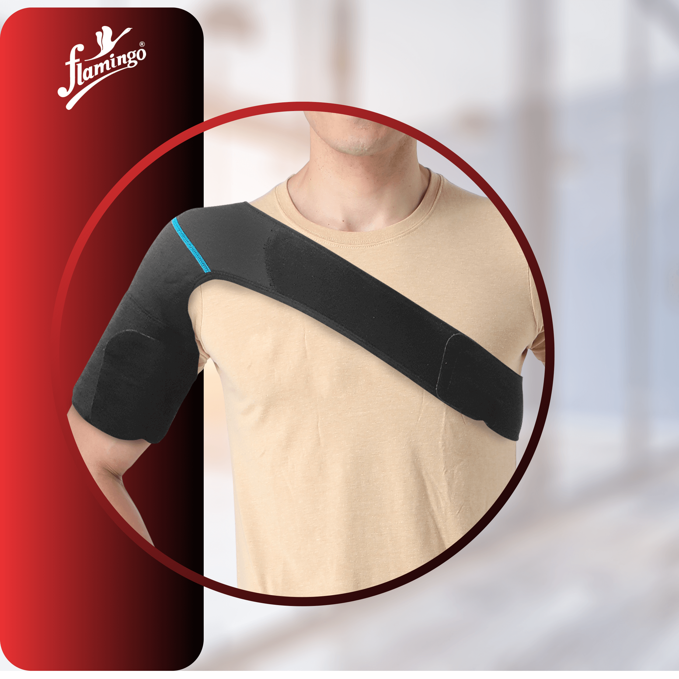 Flamingo Neoprene Shoulder Support, rotator cuff support, shoulder brace, post-surgery shoulder support, shoulder instability relief.