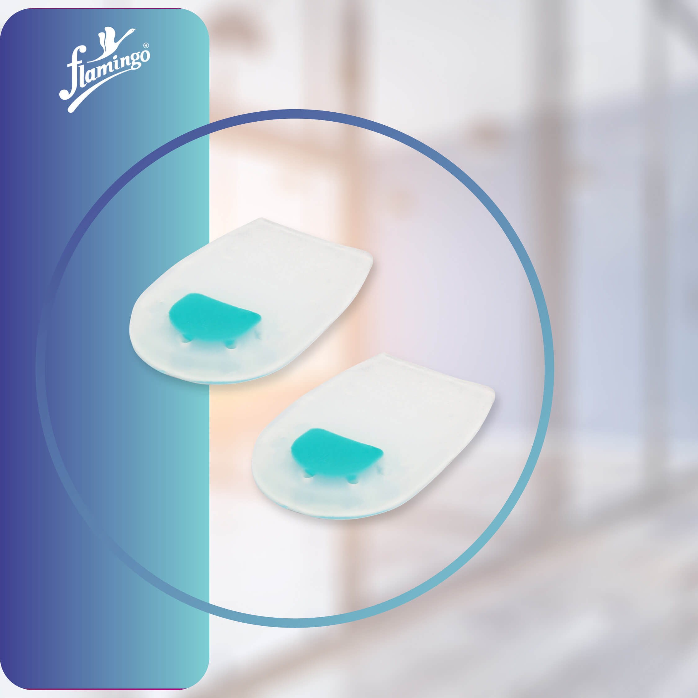 Flamingo Premium Silicone Heel Care Pads, heel pain pads, silicone heel pads, plantar fasciitis pad, heel spur relief, shock-absorbing heel pads, foot pain relief.
