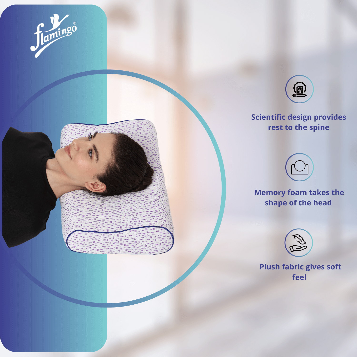 Flamingo Premium Memory Foam Pillow, memory foam pillow, cervical support pillow, neck pain relief pillow, postural pain pillow, muscle spasm pillow, ergonomic pillow.