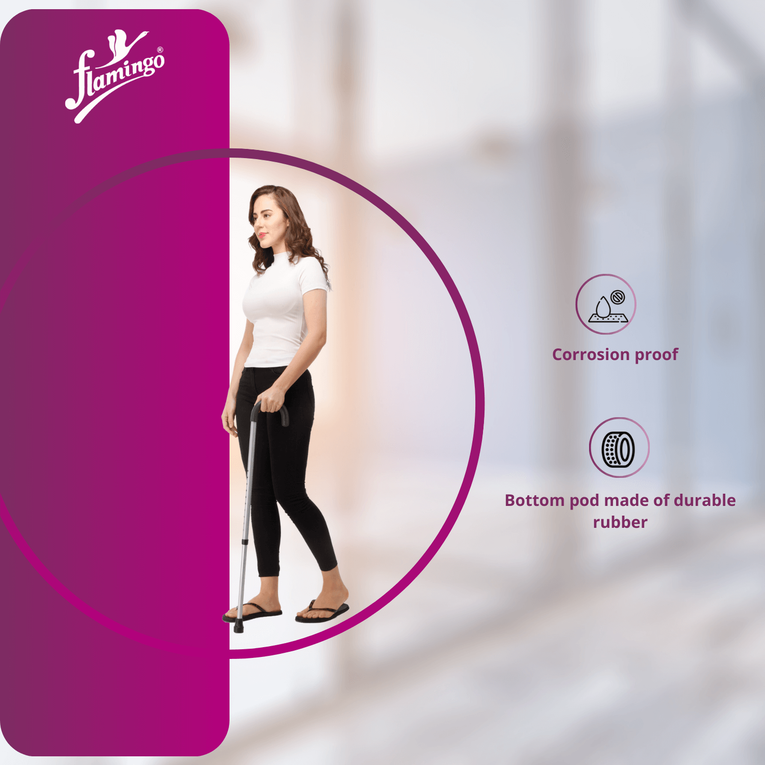 U-shaped walking stick
Adjustable height walking stick
Walking cane with U-shaped handle
Comfortable walking stick
Rubber bottom pod stick
Lightweight aluminum walking cane
Space-saving walking aid