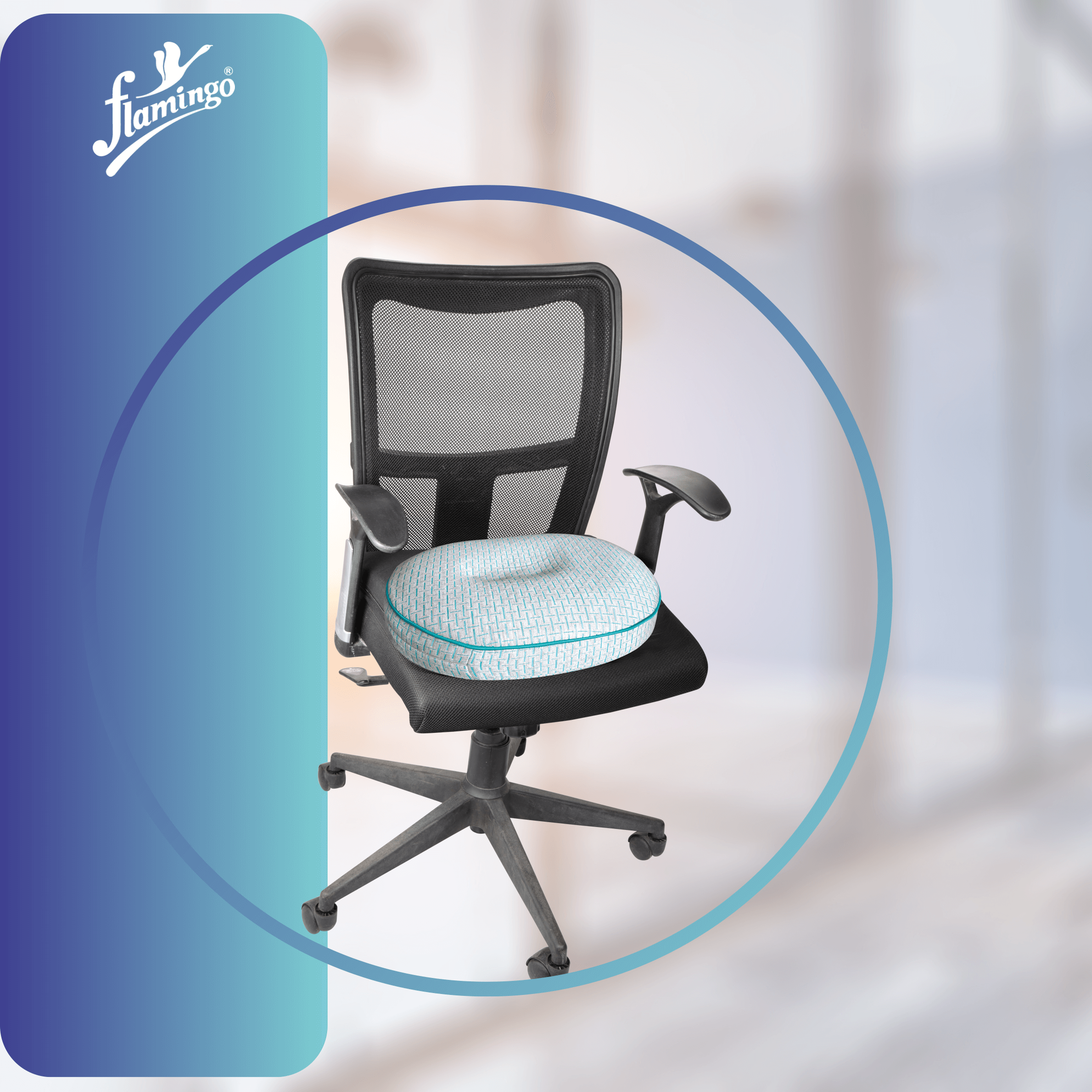 Flamingo Ring Cushion, hemorrhoid cushion, post-surgery cushion, seating comfort cushion, tailbone pain relief cushion, PU foam cushion.