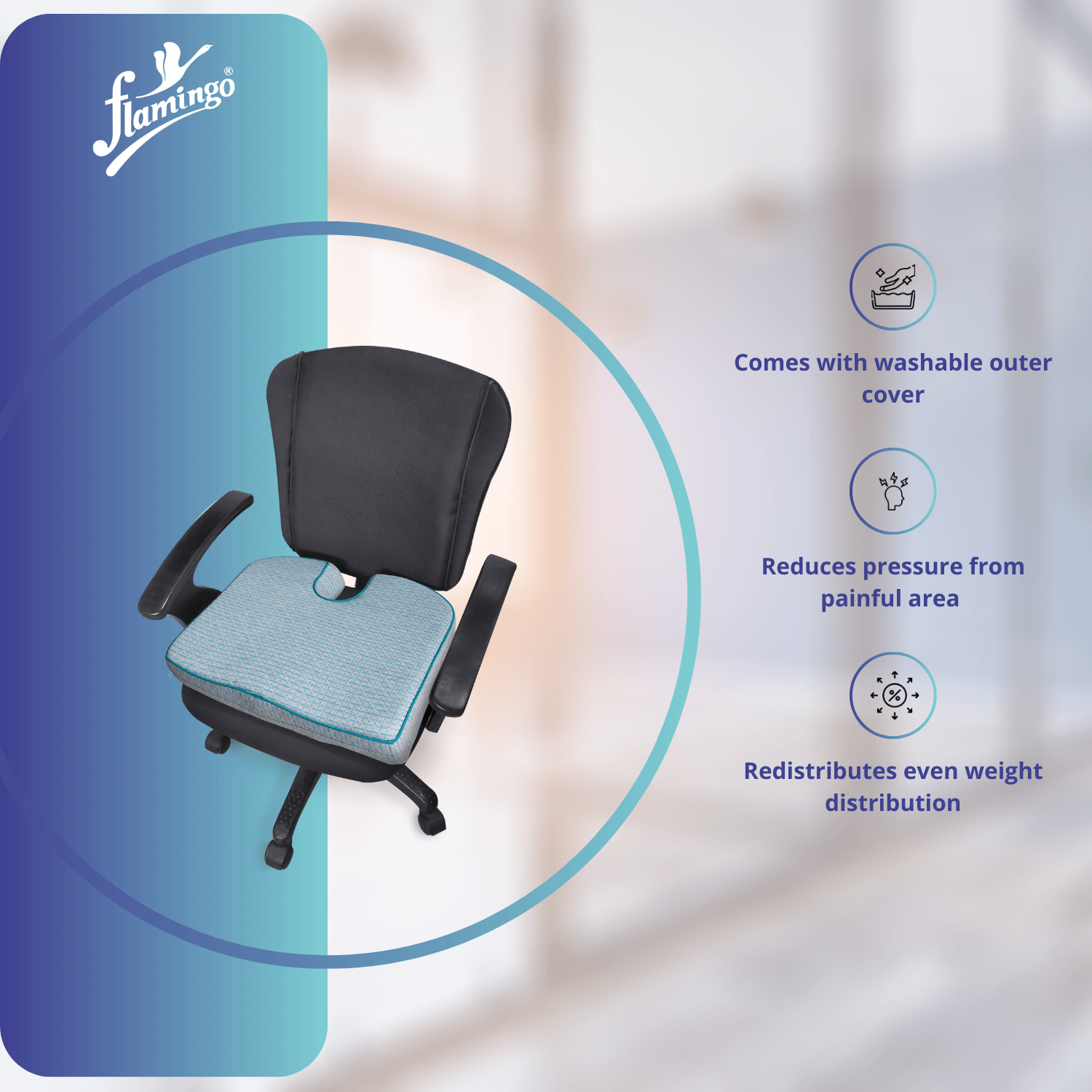 Flamingo Premium Coccyx Cushion, coccyx cushion, tailbone pain relief, pressure relief cushion, sitting comfort cushion, memory foam seat cushion, wheelchair cushion.
