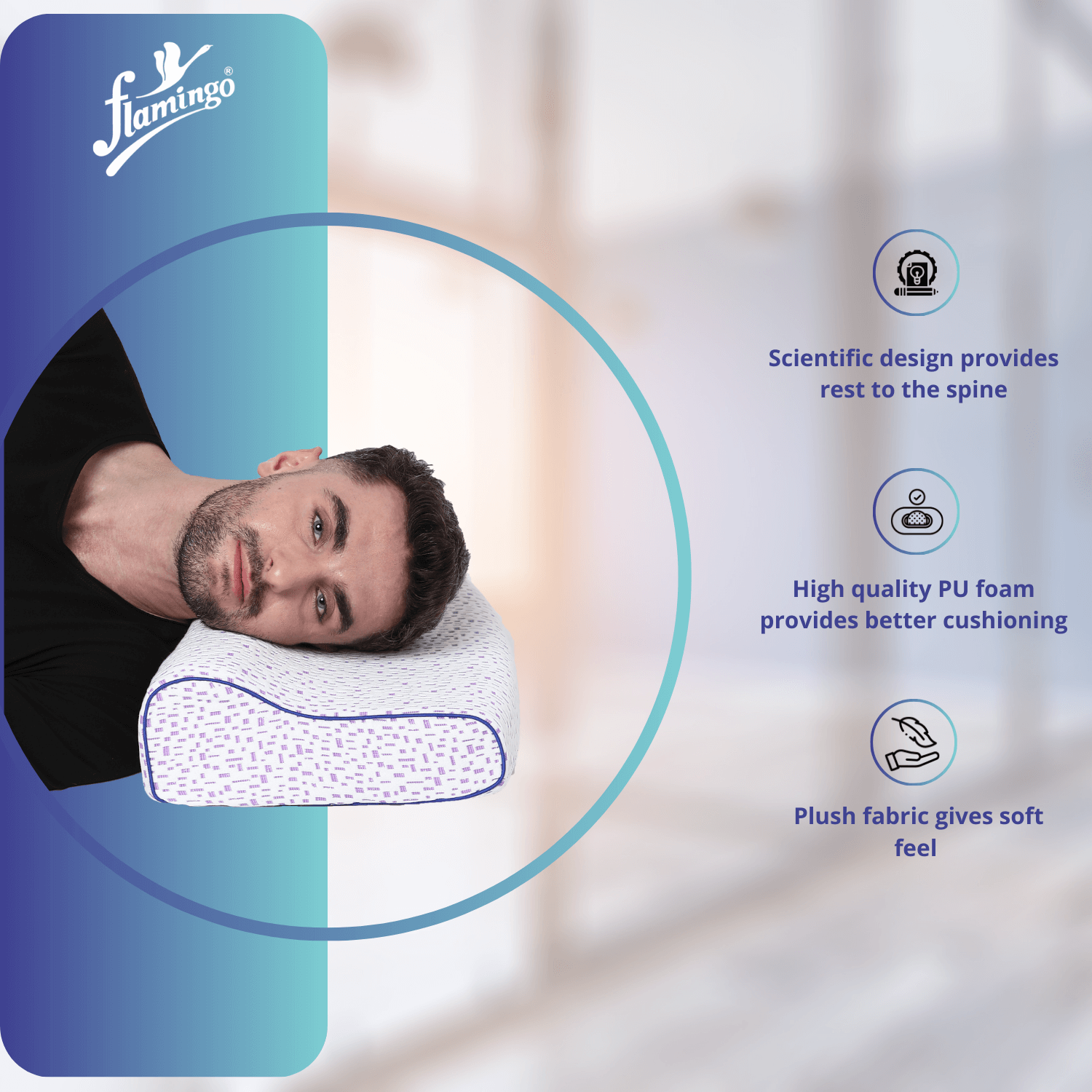 Flamingo Premium Orthopedic Pillow, orthopedic pillow, cervical support pillow, side sleeper pillow, neck pain pillow, ergonomic sleep pillow, washable pillow.