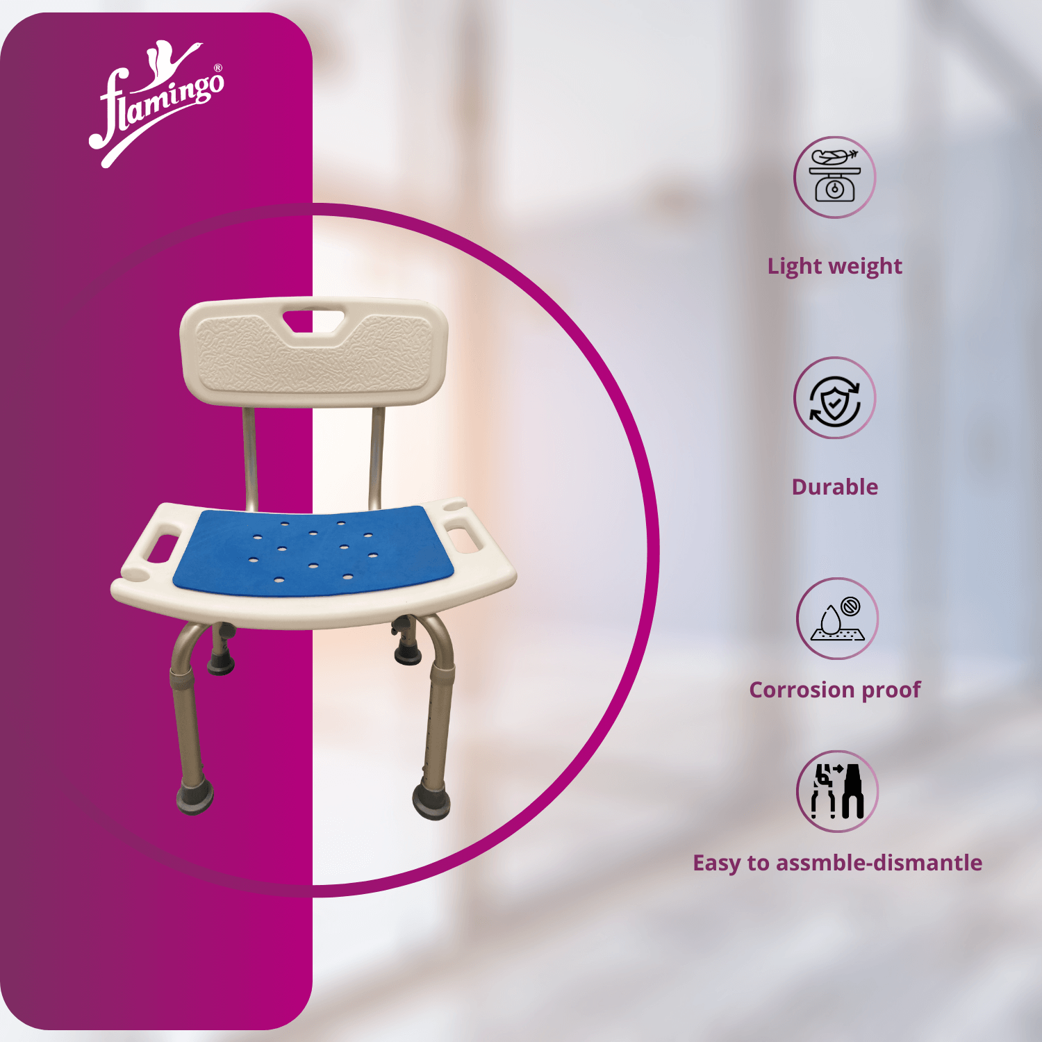 Shower stool with backrest
Anti-skid shower chair
Adjustable shower stool
Shower chair for elderly
Corrosion-proof shower chair
Comfortable bathroom stool
Shower seat with back support