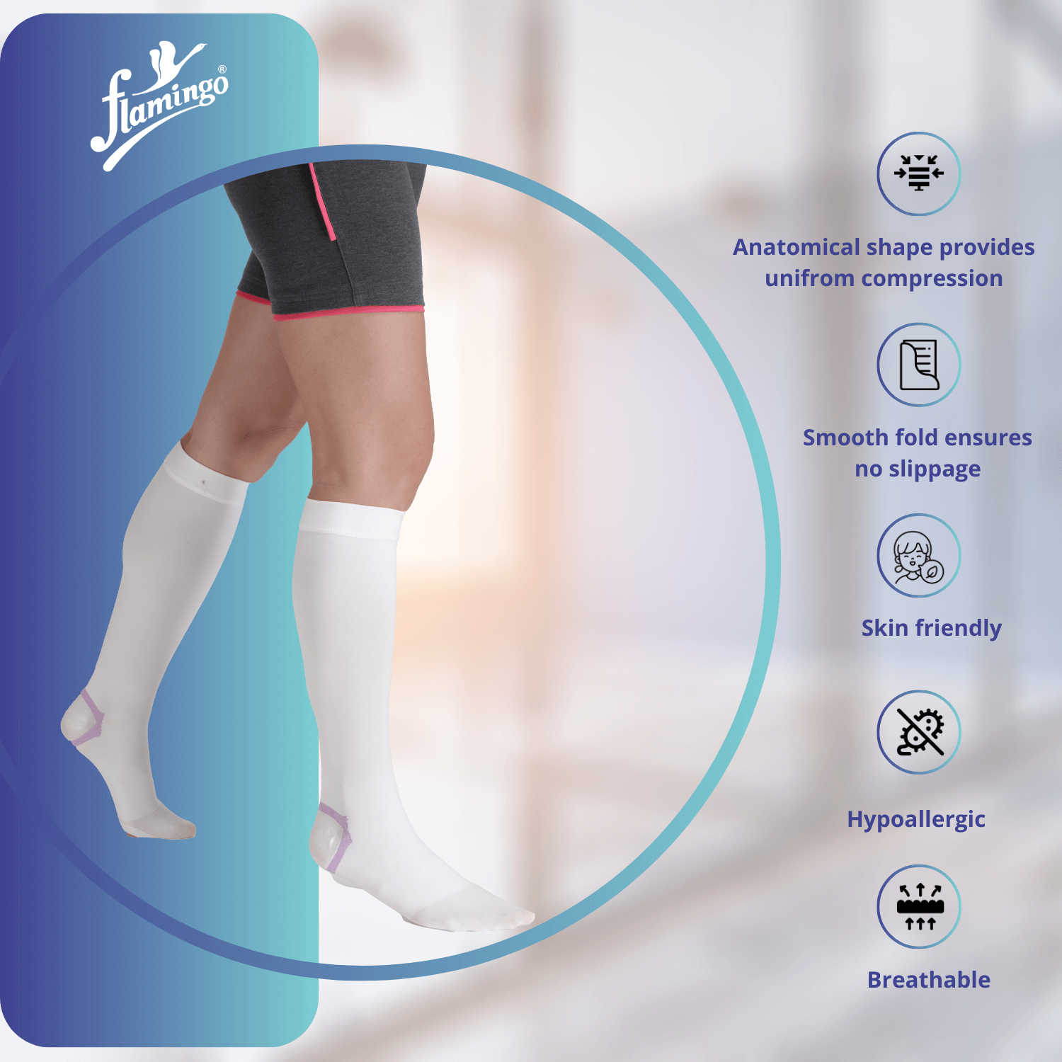 Flamingo Anti-Embolism Stocking
Below Knee Compression Stocking
Varicose Vein Compression
Thrombophlebitis Stocking
Post-Surgery Compression Stocking
Venous Circulation Support