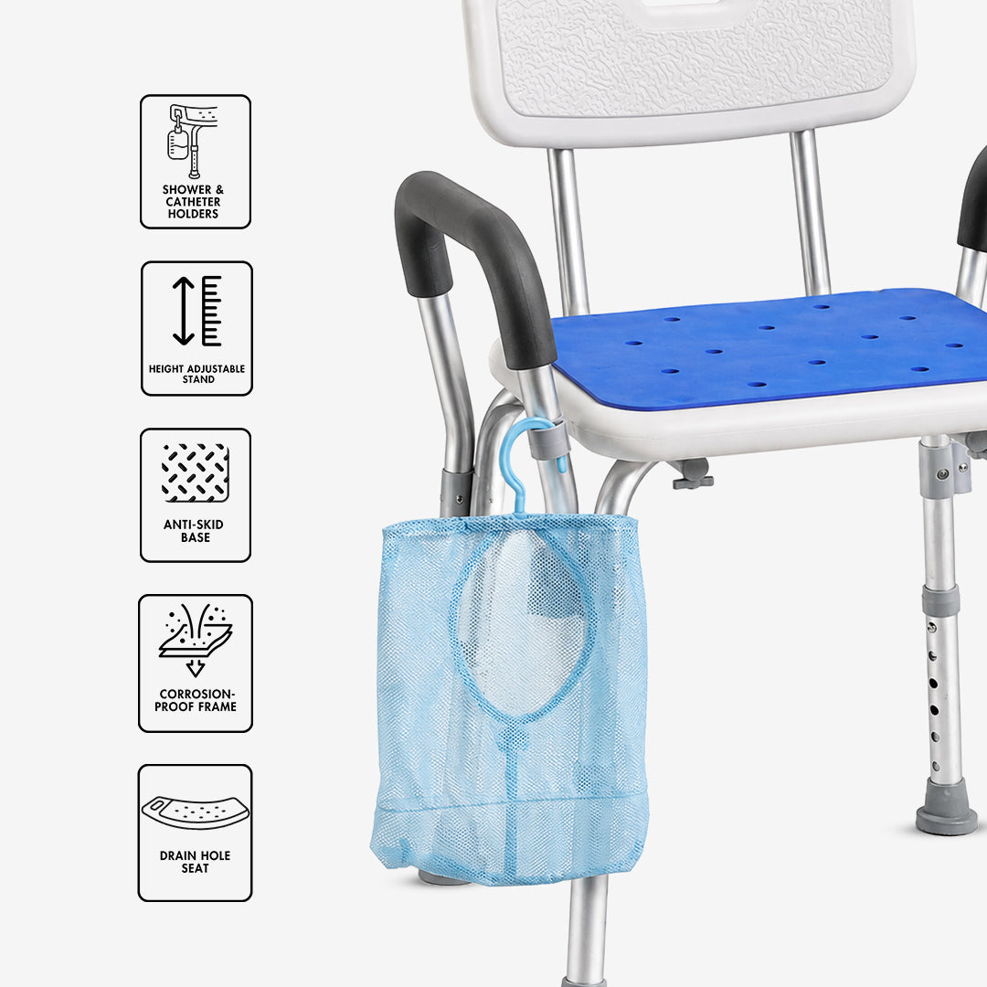 Shower stool with rails
Height adjustable shower stool
Shower seat with handrails
Bathroom chair with backrest
Anti-slip shower stool
Shower stool for elderly
Corrosion-resistant bathroom stool
