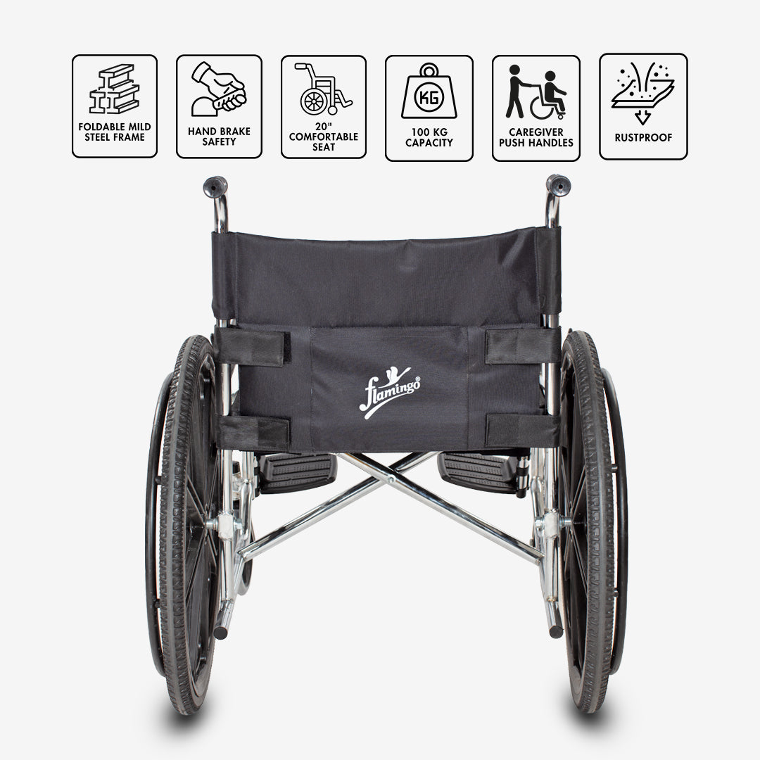 Premium manual wheelchair
Durable wheelchair
Ergonomic wheelchair
Wheelchair for comfort
Foldable footrests wheelchair
Aluminum wheelchair frame
Wheelchair with hand brakes
