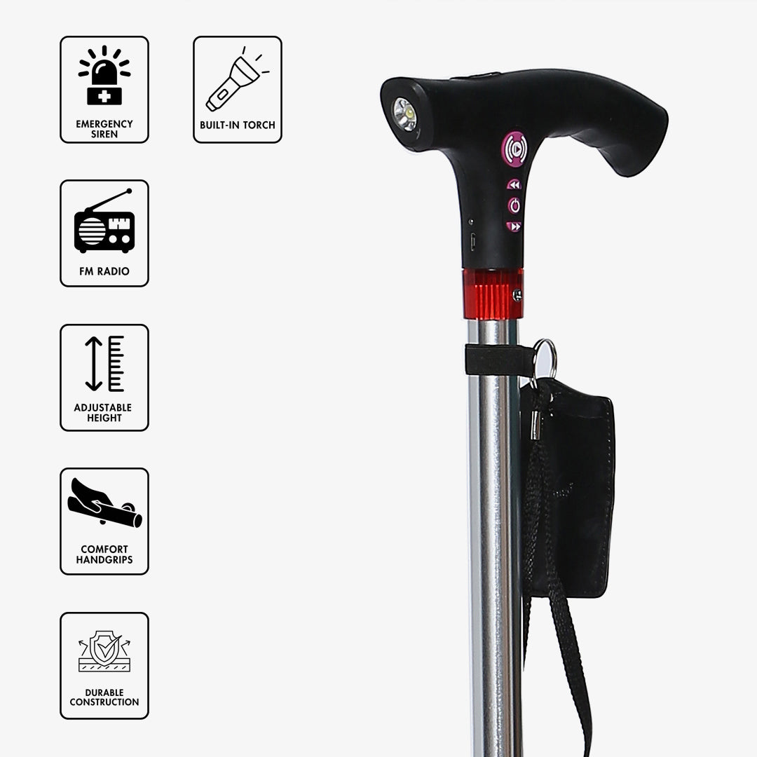 FM Radio/Torch/Siren Walking Stick