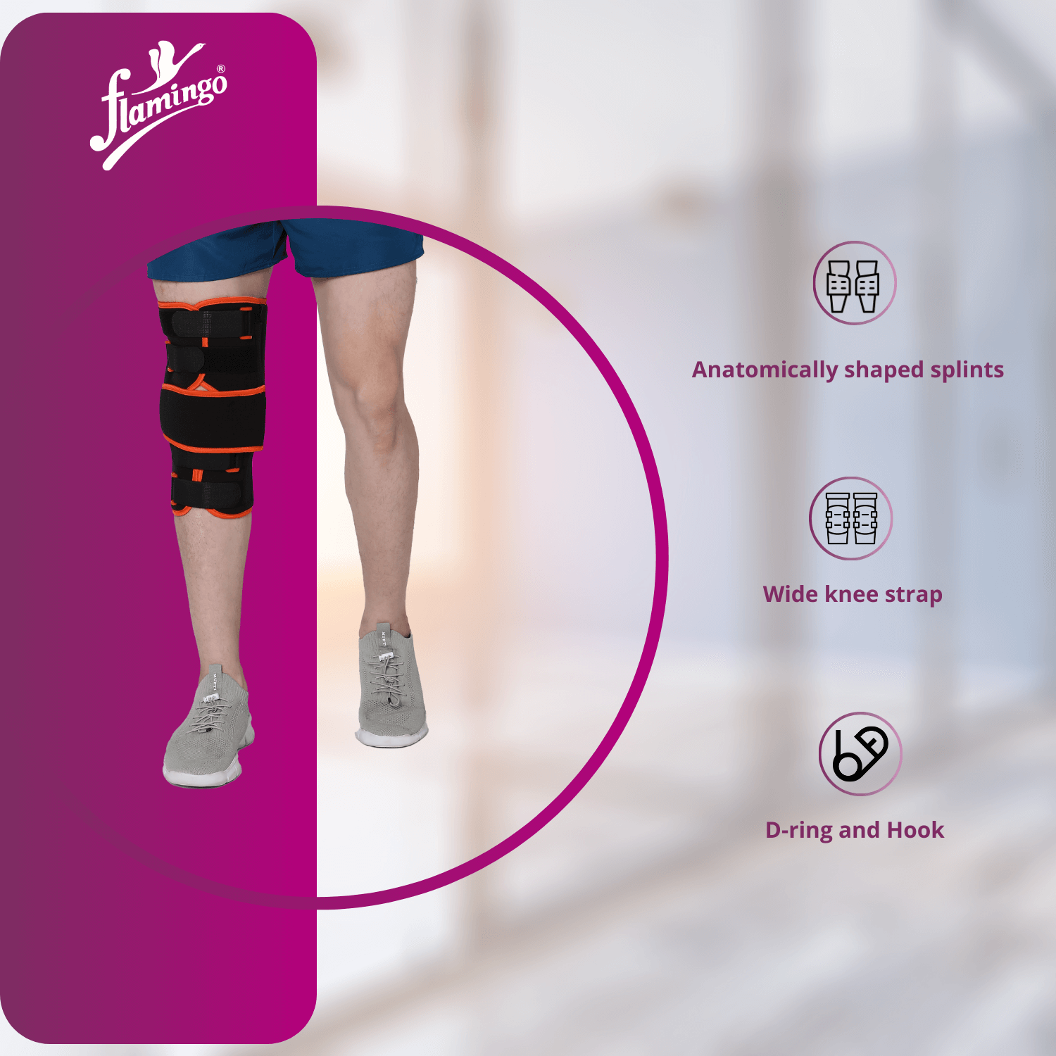 Flamingo Knee Brace Short
Knee Injury Support
Post-Surgery Knee Brace
Adjustable Knee Immobilizer
Tendon Injury Recovery
