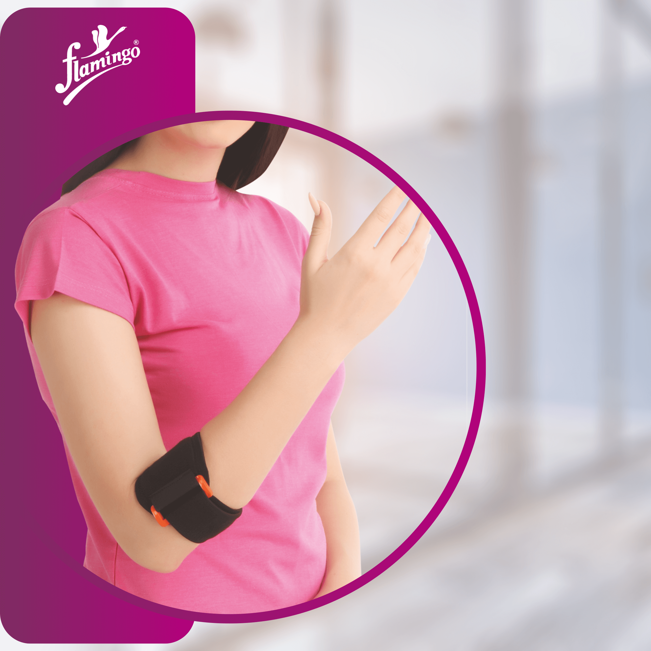 Flamingo Tennis Elbow Support with Pressure Pad, tennis elbow pain relief, golfer's elbow compression, pressure pad elbow support, elbow injury support, adjustable elbow brace.

