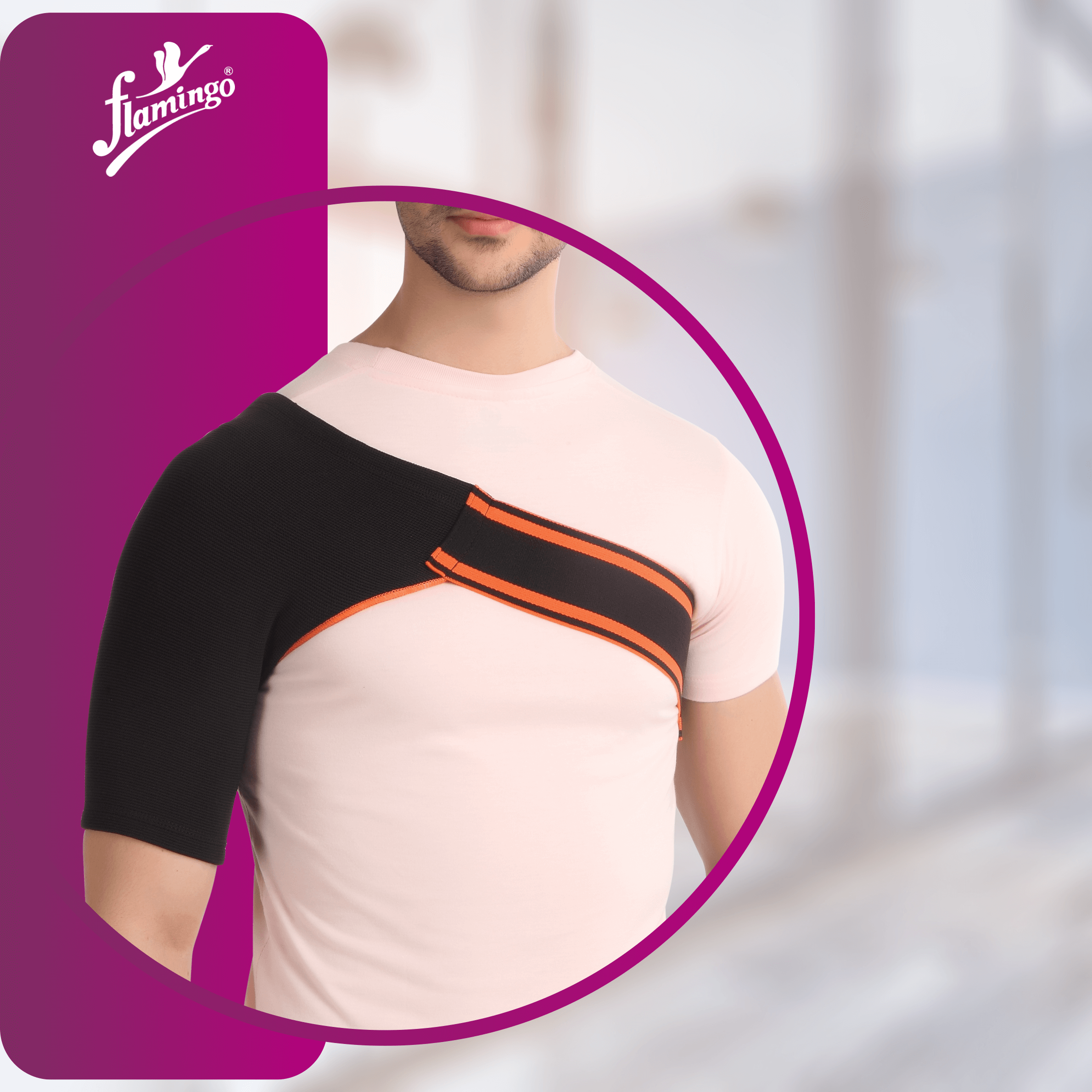 Flamingo Shoulder Support, shoulder brace, rotator cuff support, post-surgery shoulder support, shoulder instability relief.

