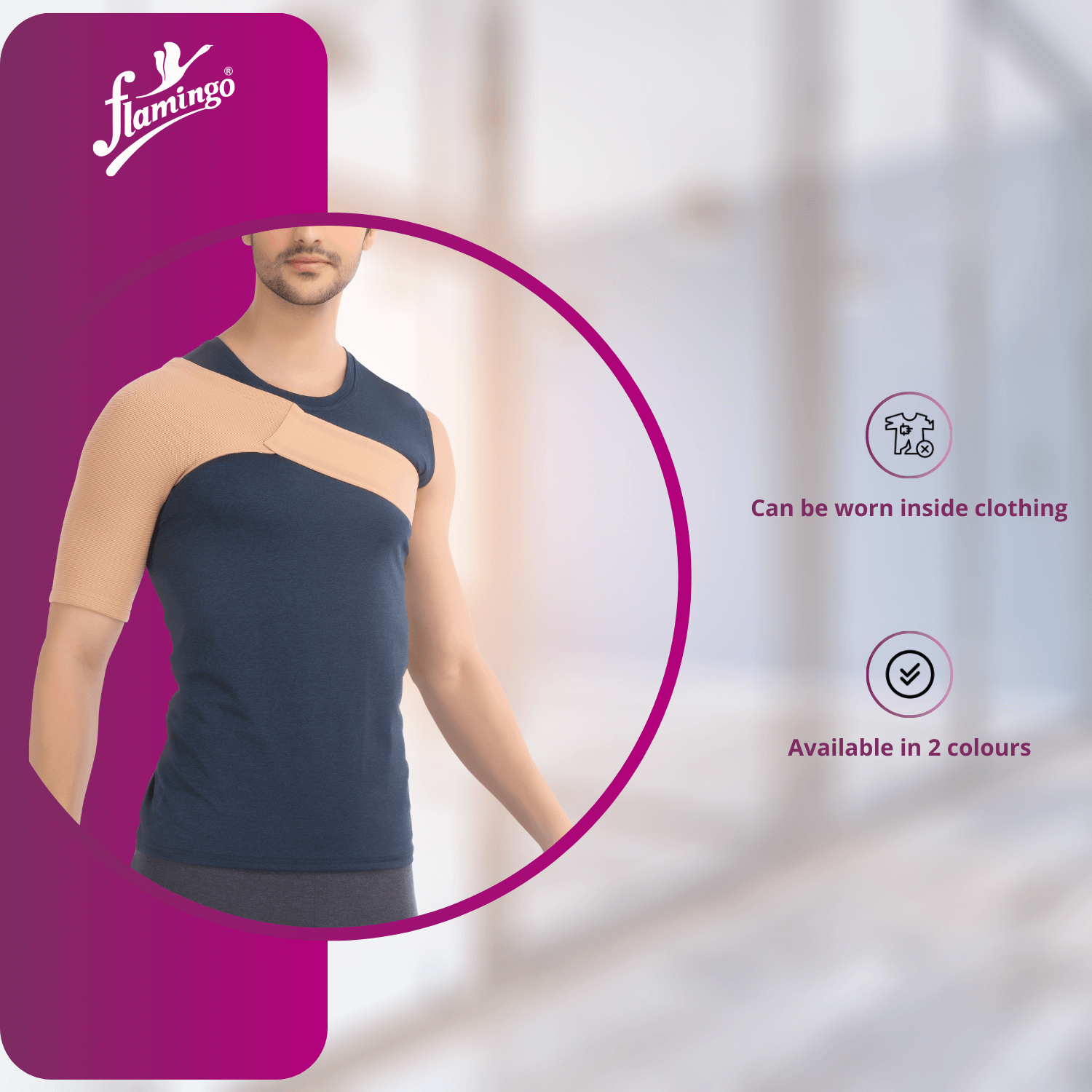 Flamingo Shoulder Support, shoulder brace, rotator cuff support, post-surgery shoulder support, shoulder instability relief.
