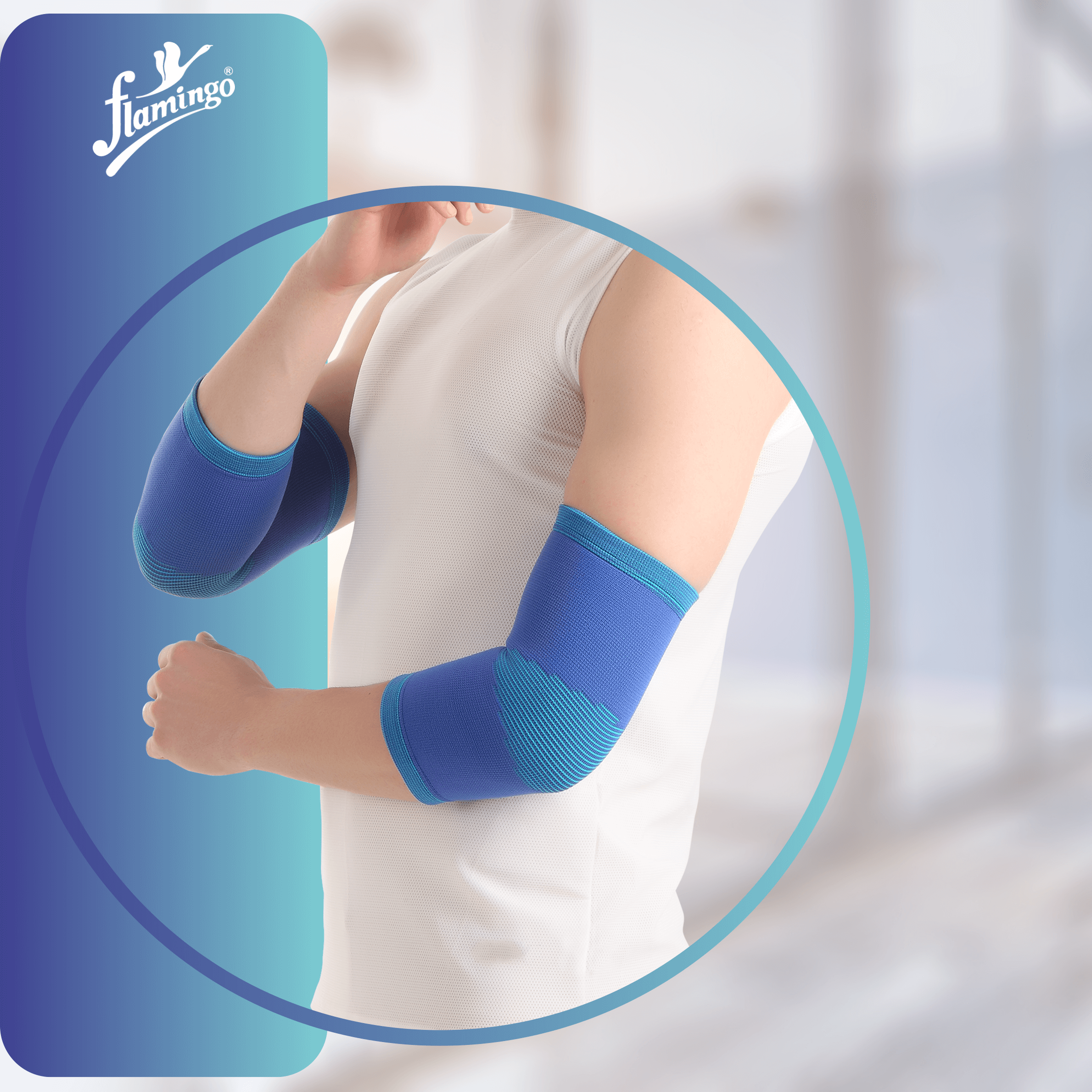Flamingo Premium Elbow Support, elbow support, arthritis elbow support, sports injury elbow brace, compression elbow support, elbow pain relief, flexible elbow sleeve.