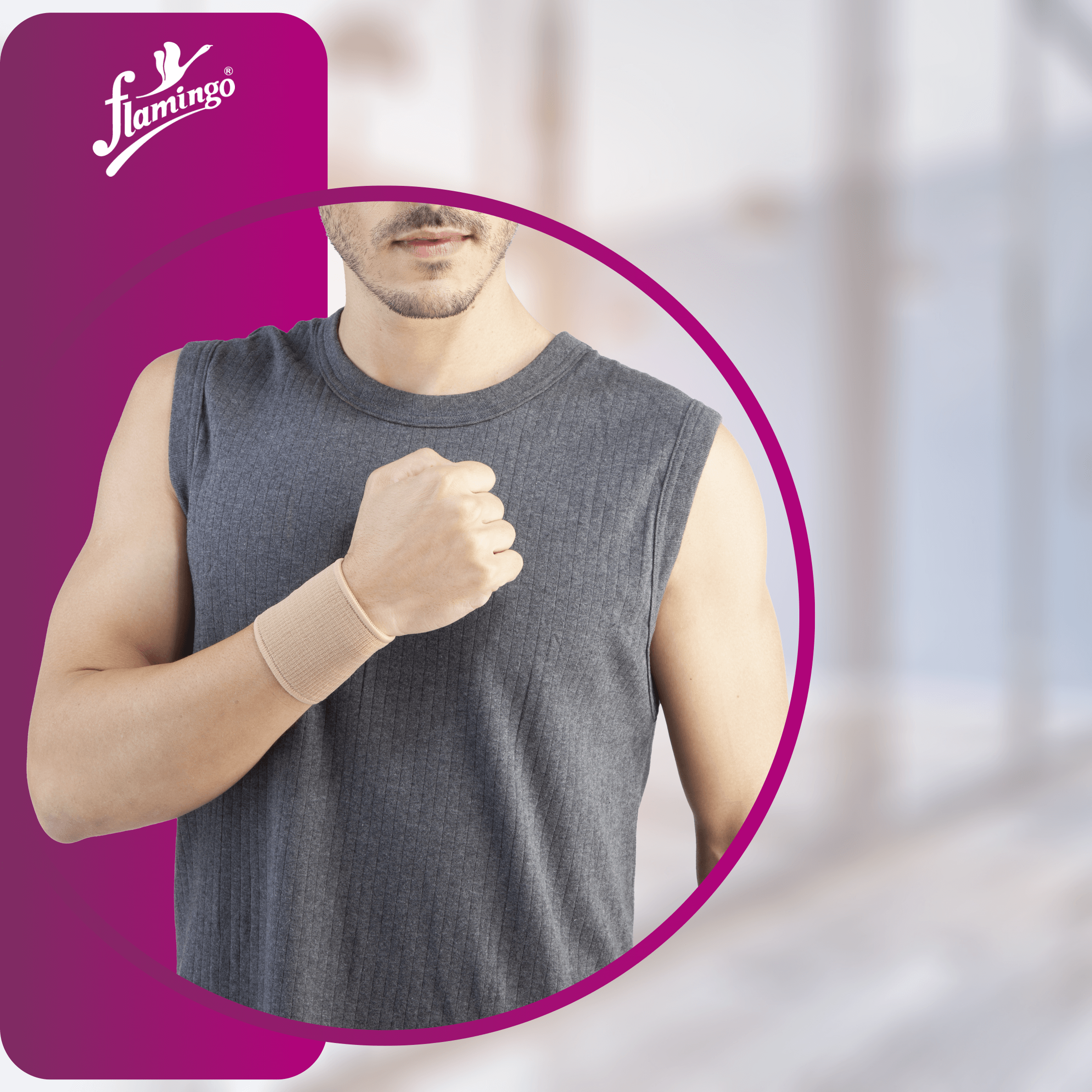 Flamingo Tubular Wrist Support, wrist compression, wrist injury support, sprained wrist support, sports wrist support, mild wrist support, universal wrist fit.
