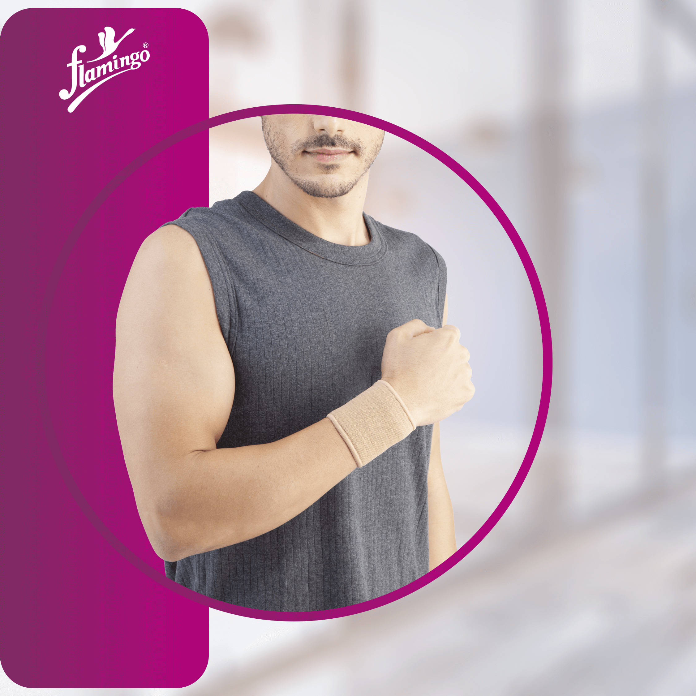 Flamingo Tubular Wrist Support, wrist compression, wrist injury support, sprained wrist support, sports wrist support, mild wrist support, universal wrist fit.
