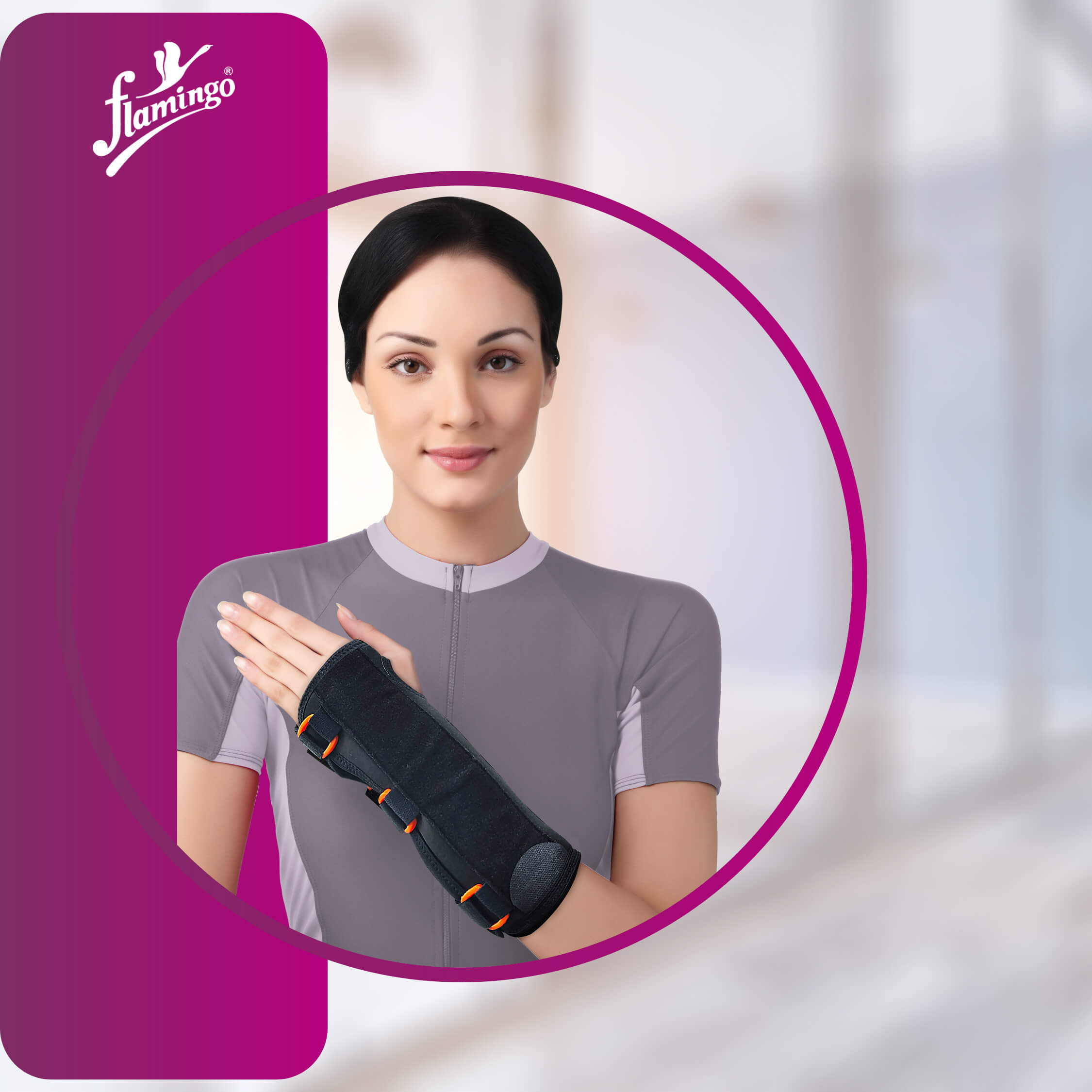 Flamingo Wrist Cock-up Splint, wrist immobilization, wrist injury support, post-cast wrist care, adjustable wrist splint, wrist pain relief, sprain support, firm wrist support.
