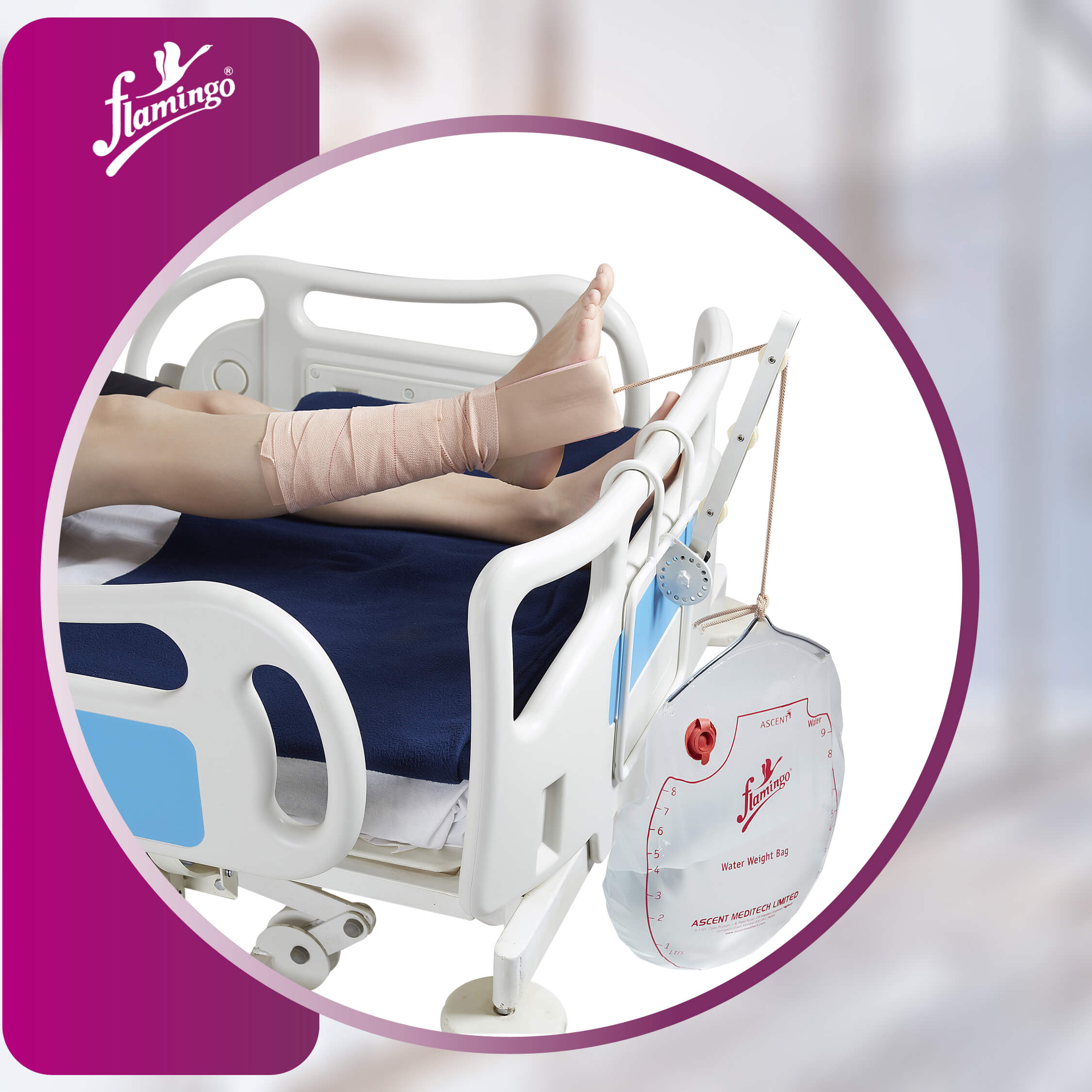  Flamingo Skin/Foot Traction Kit, leg traction therapy, traction pulley bracket, water weight bag, skin foot belt, home traction therapy.