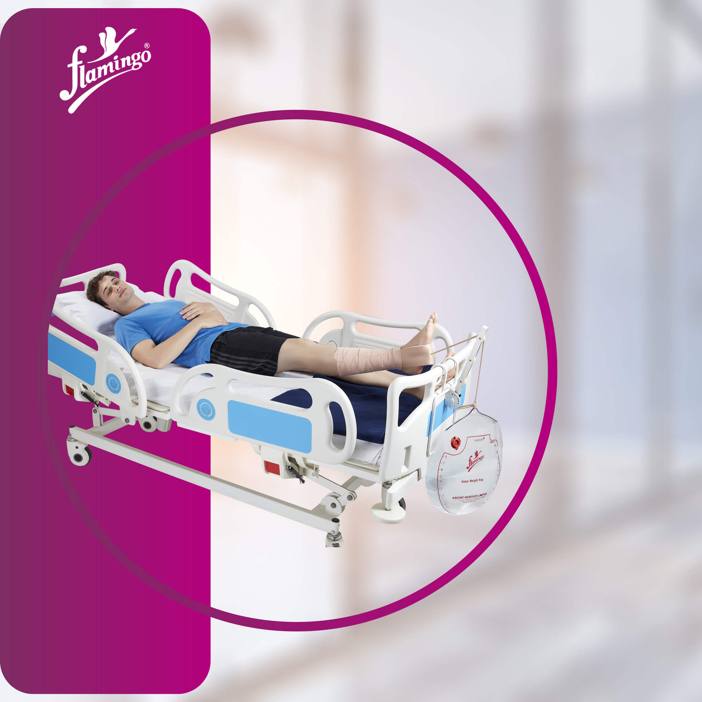  Flamingo Skin/Foot Traction Kit, leg traction therapy, traction pulley bracket, water weight bag, skin foot belt, home traction therapy.