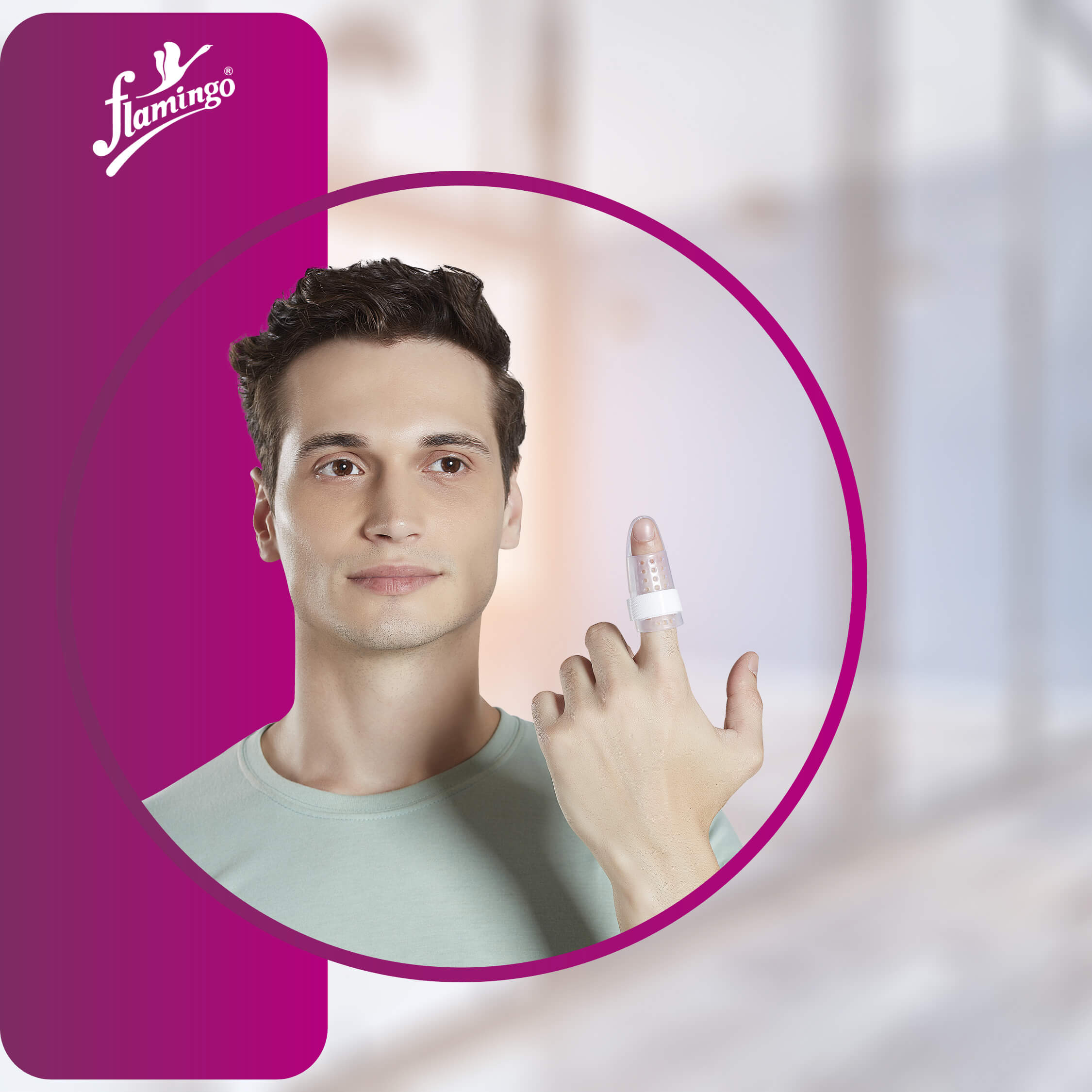 Flamingo Stax Mallet, mallet finger splint, finger injury support, ligament damage splint, breathable finger splint, finger deformity treatment.
